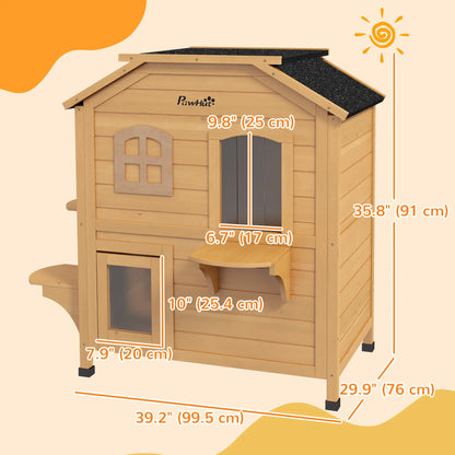 2-Storey Outdoor Cat House, Wooden Catio, Openable Roof, Yellow Cat Houses at Gallery Canada