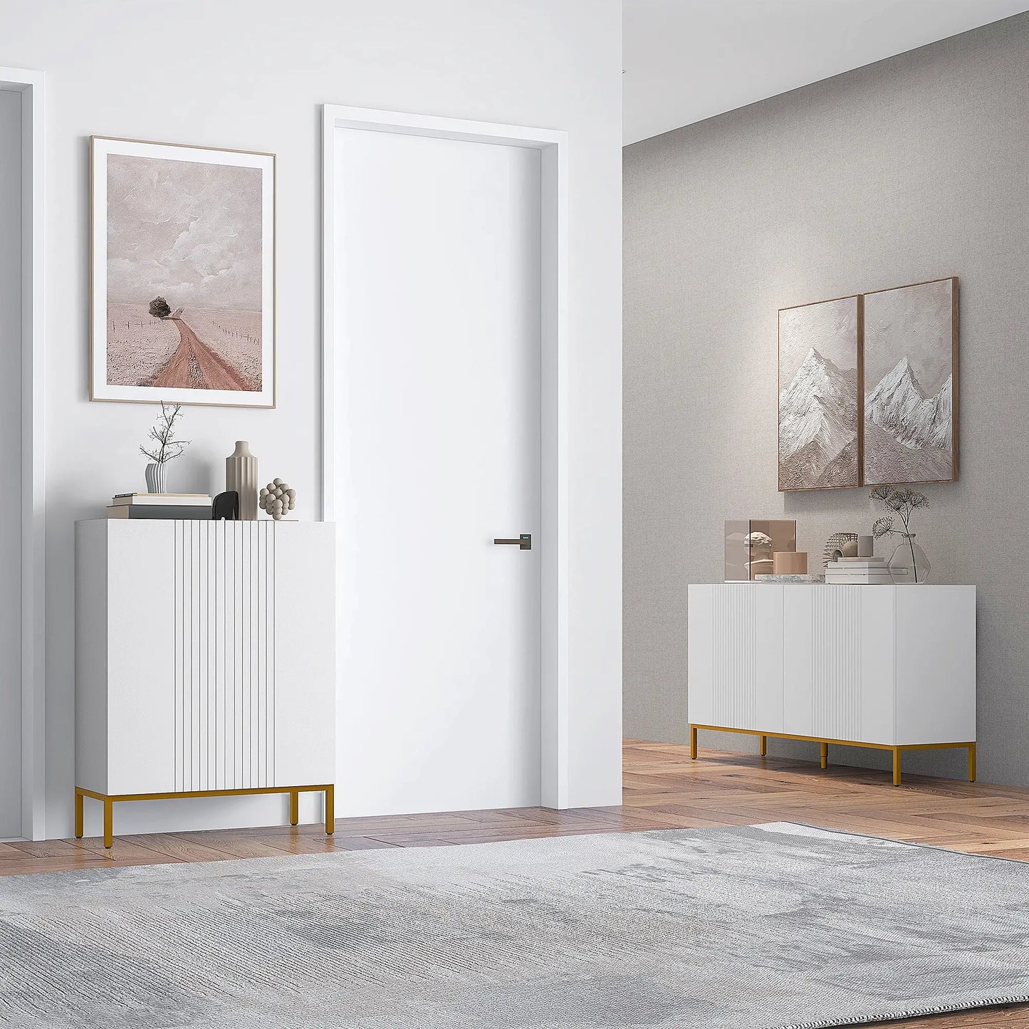 Sideboard Storage Cabinet, Adjustable Shelves, Soft-Close Doors, White Kitchen Pantry Cabinets at Gallery Canada