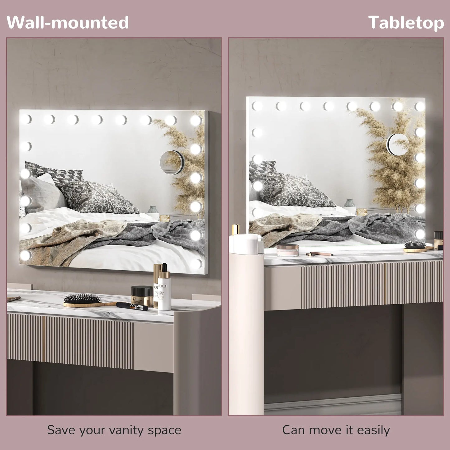 Hollywood Vanity Mirror With Lights, 31.5" x 24.4", White, 3 Colour, 10X Magnifying, USB Port, White Dressing & Vanity Tables at Gallery Canada