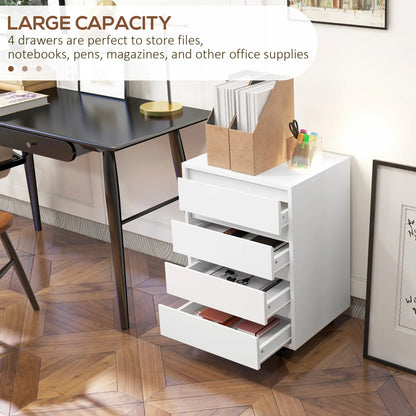 4 Drawer File Cabinet, Vertical Filing with Wheels, Printer Stand, White Office Cabinets & Cupboards at Gallery Canada