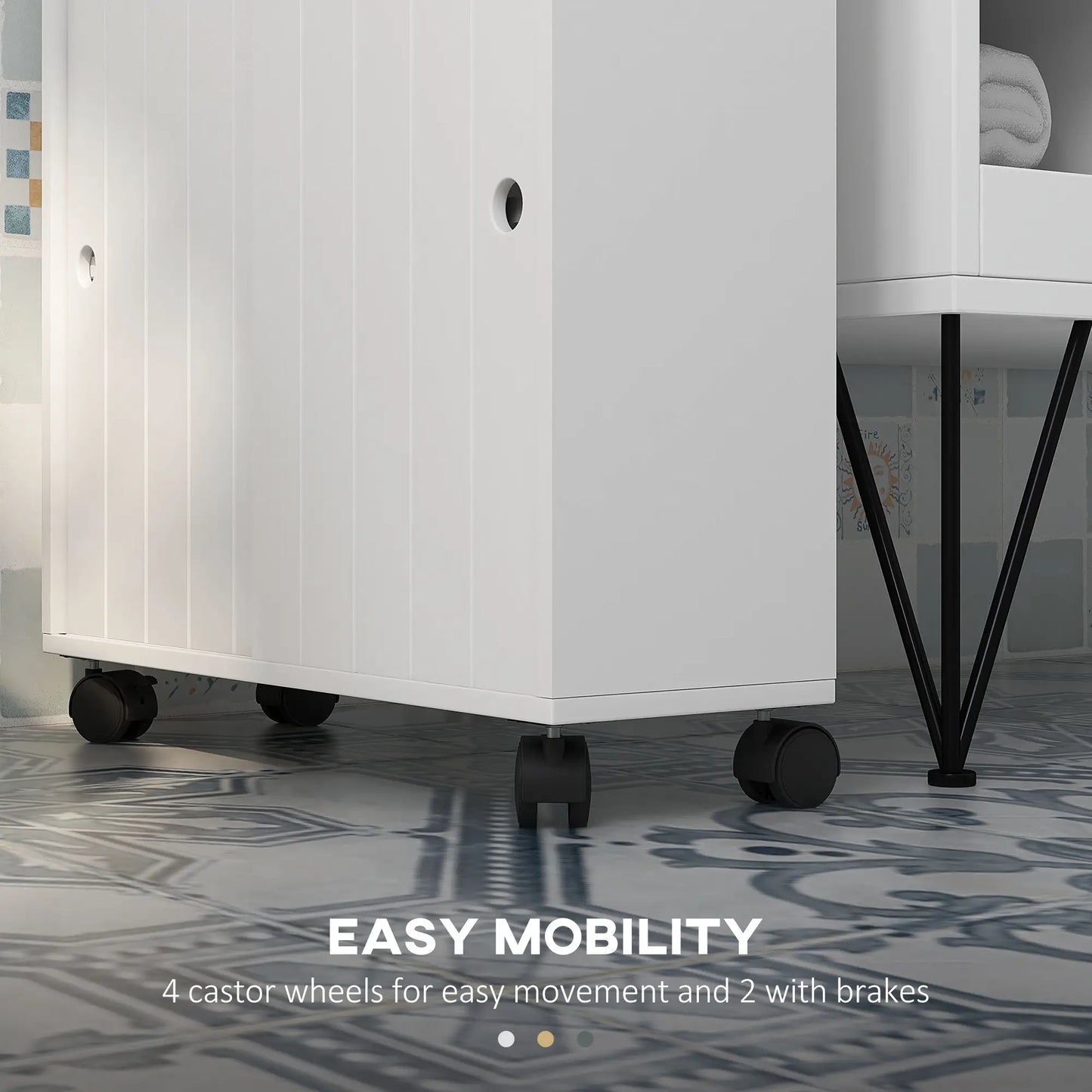Bathroom Storage Cabinet, 20.5" x 6.75" x 26.5", Rolling Wheels, White Bathroom Cabinets at Gallery Canada