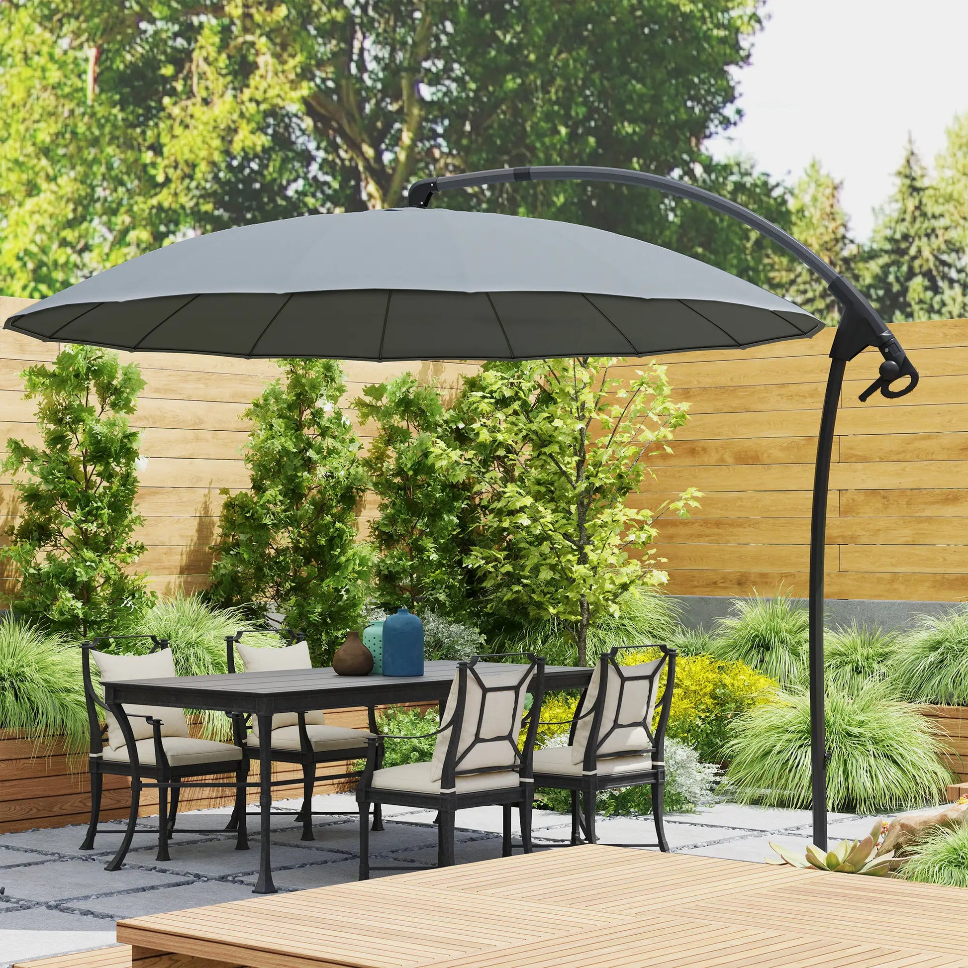 9FT Cantilever Umbrella, 16 Fibreglass Ribs, Offset Hanging, Grey Offset Cantilever Umbrellas at Gallery Canada