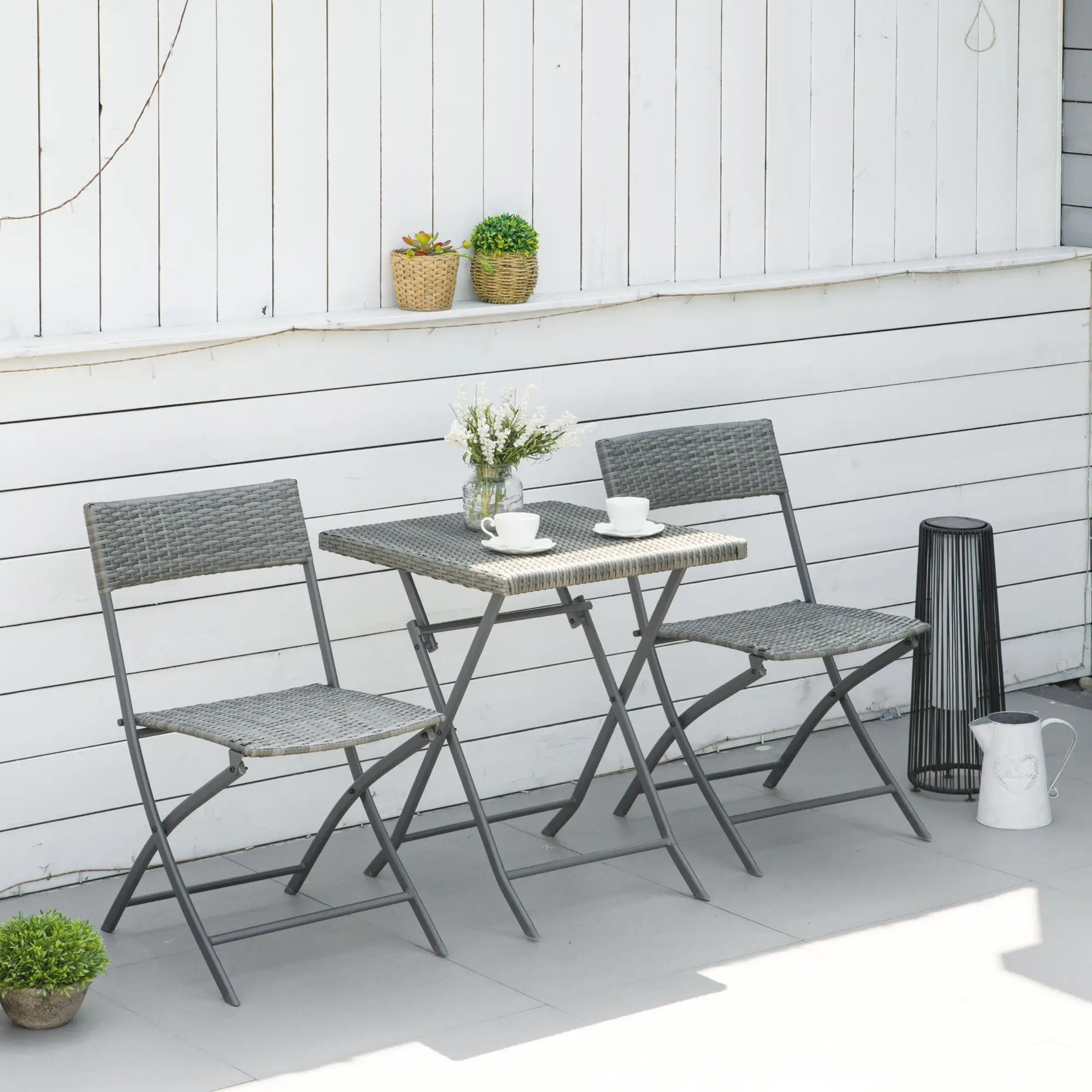 3-Piece Outdoor Folding Rattan Bistro Set, Grey Bistro Sets at Gallery Canada