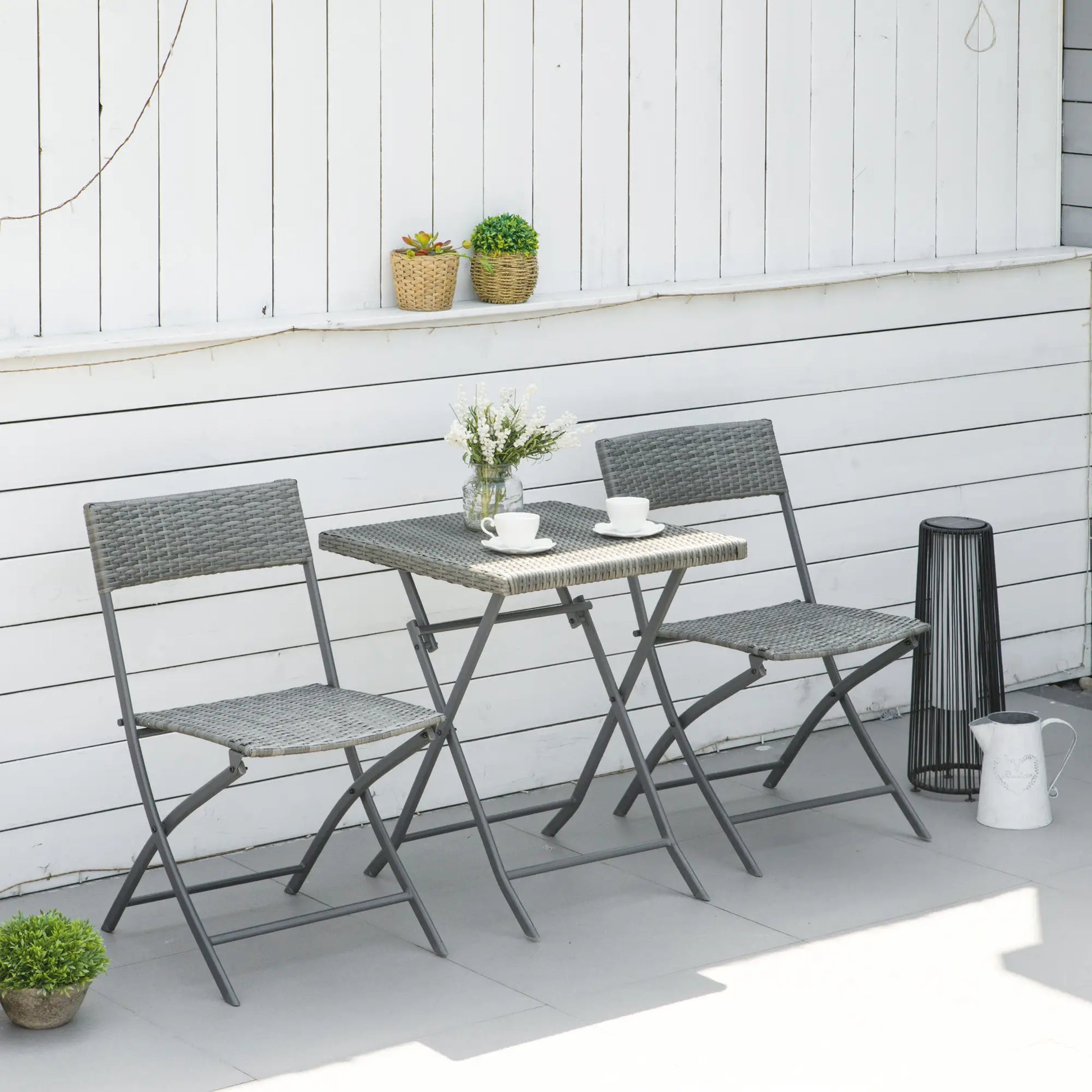 3-Piece Outdoor Folding Rattan Bistro Set, Grey Bistro Sets at Gallery Canada