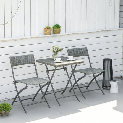 3-Piece Outdoor Folding Rattan Bistro Set, Grey Bistro Sets at Gallery Canada