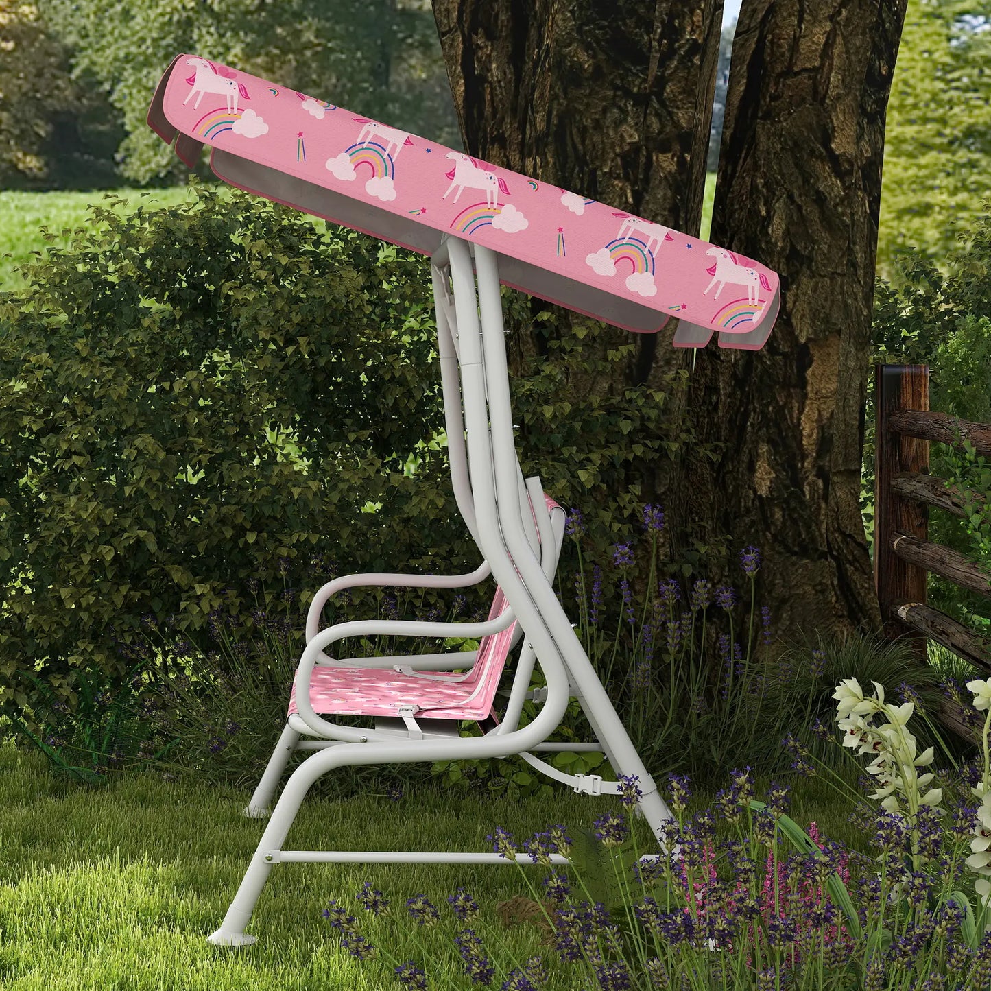 Kids Porch Swing, 2-Seater Bench With Safety Belts, Adjustable Canopy, Pink Gym Sets & Swings at Gallery Canada