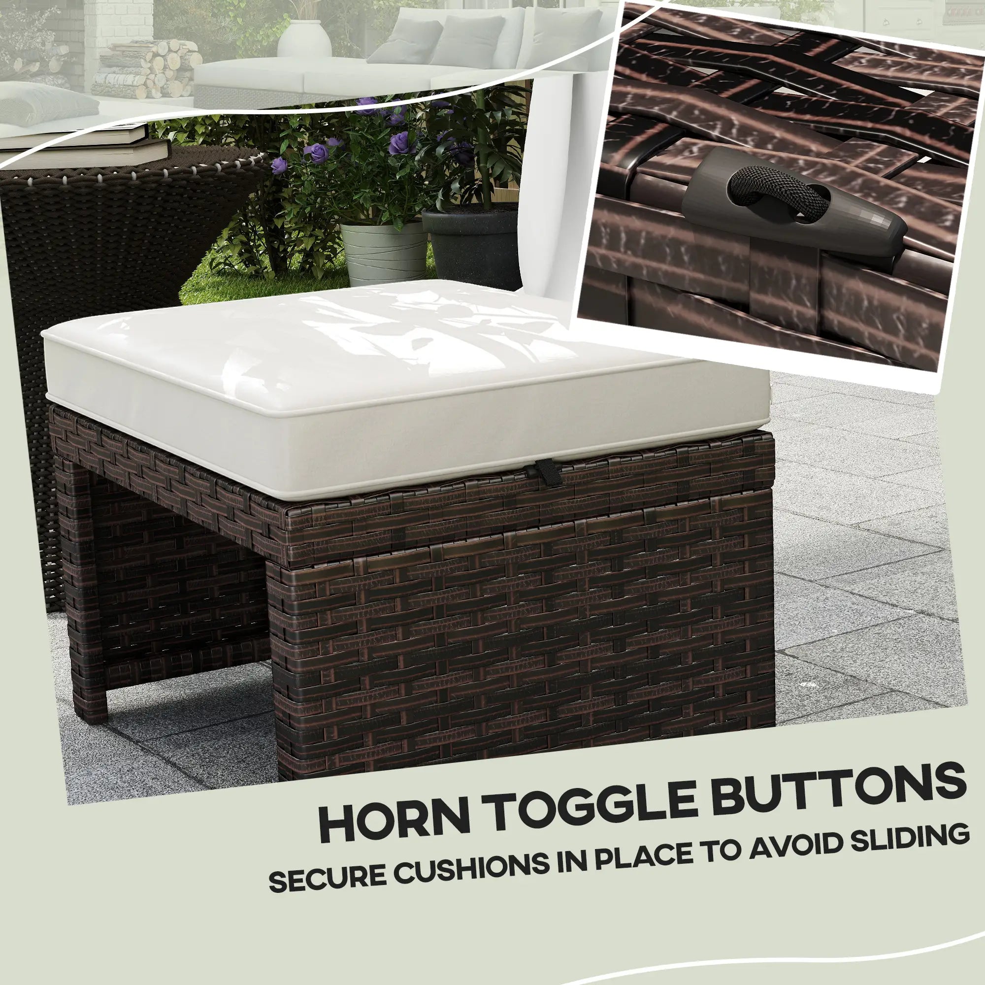 2 Wicker Outdoor Ottomans, Removable Cushions, Rattan Seating, Khaki Patio Furniture Sets at Gallery Canada