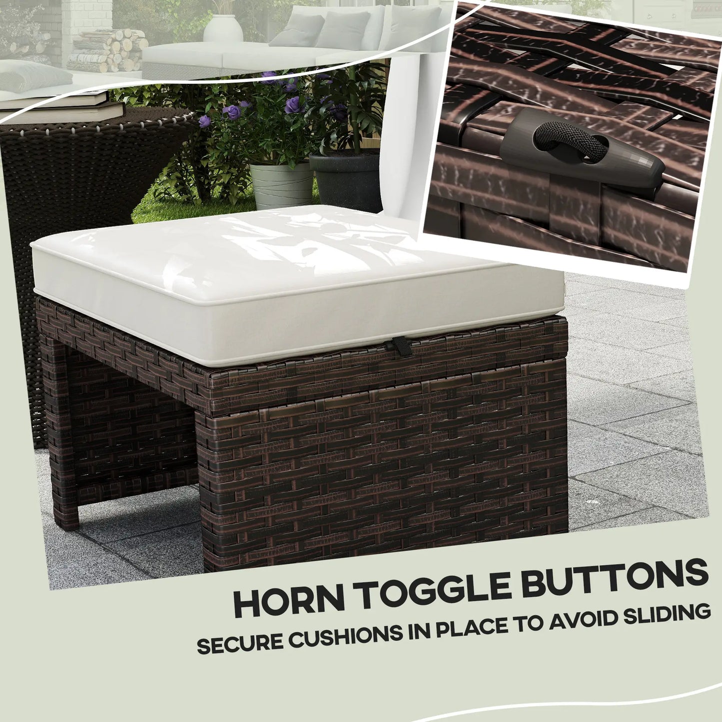 2 Wicker Outdoor Ottomans, Removable Cushions, Rattan Seating, Khaki Patio Furniture Sets at Gallery Canada