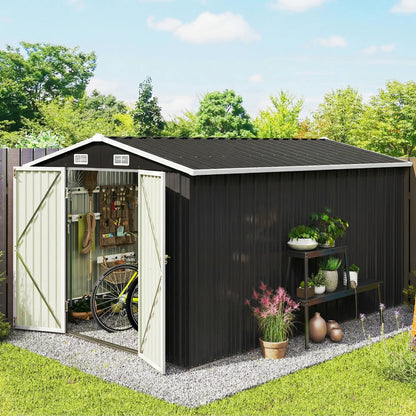 12' x 8' Metal Shed, Heavy Duty Outdoor Storage, Dark Grey Sheds at Gallery Canada