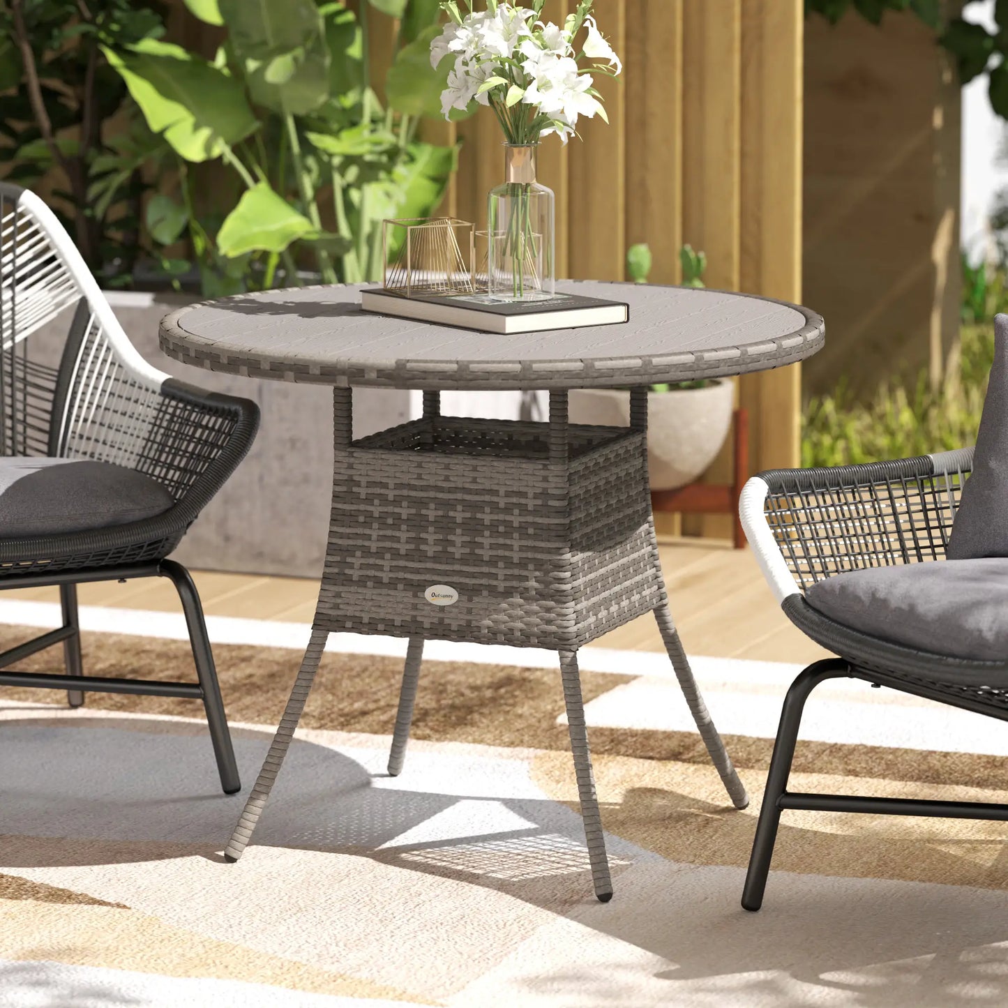 35.4" Outdoor Wicker Dining Table, PE Rattan Patio Furniture, Grey Patio Dining Tables at Gallery Canada