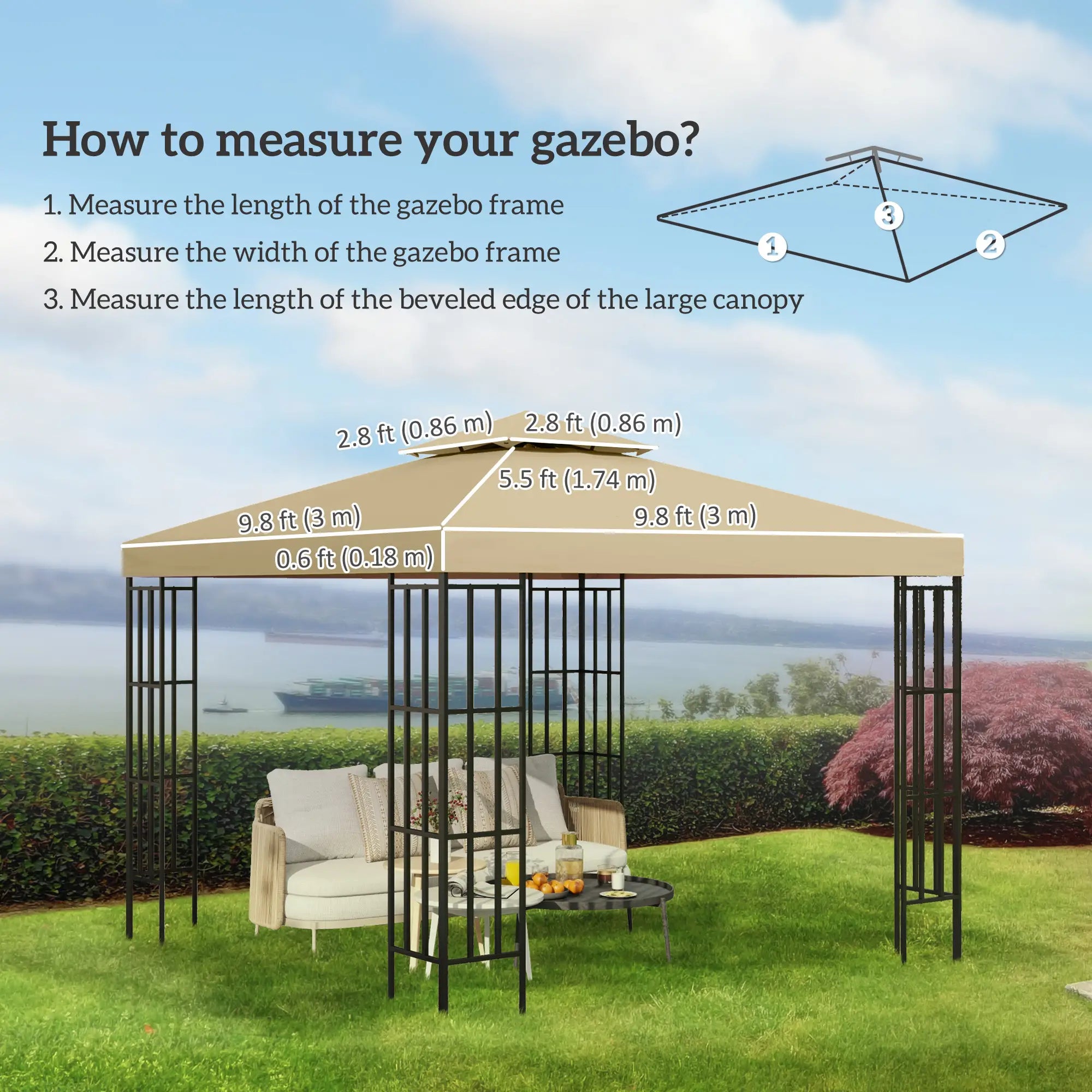 10' x 10' 2-Tier Canopy Cover, Outdoor Garden Gazebo, Beige Gazebos at Gallery Canada