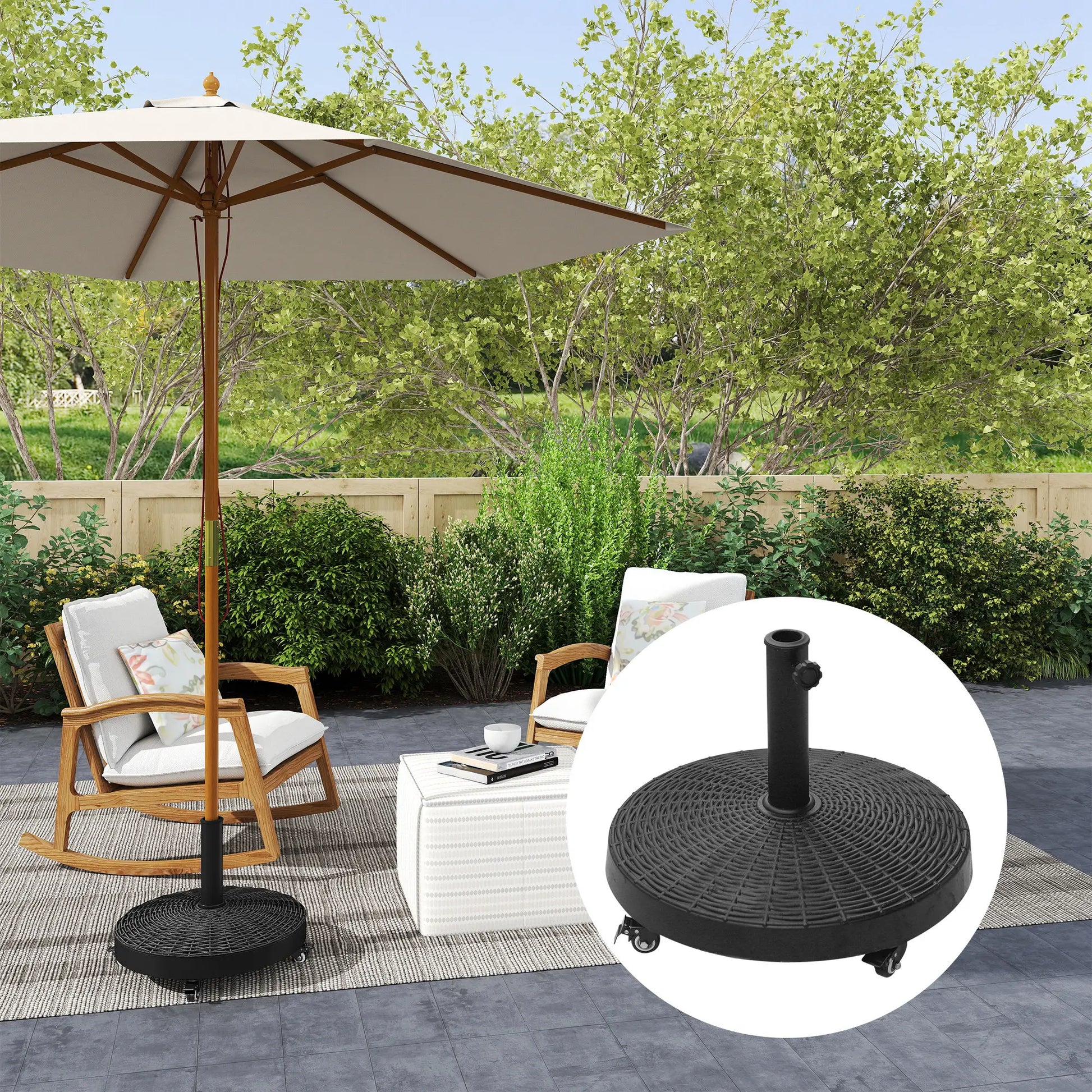 20.5" Round Resin Patio Umbrella Base, Outdoor Offset Stand, Black Umbrella Bases at Gallery Canada