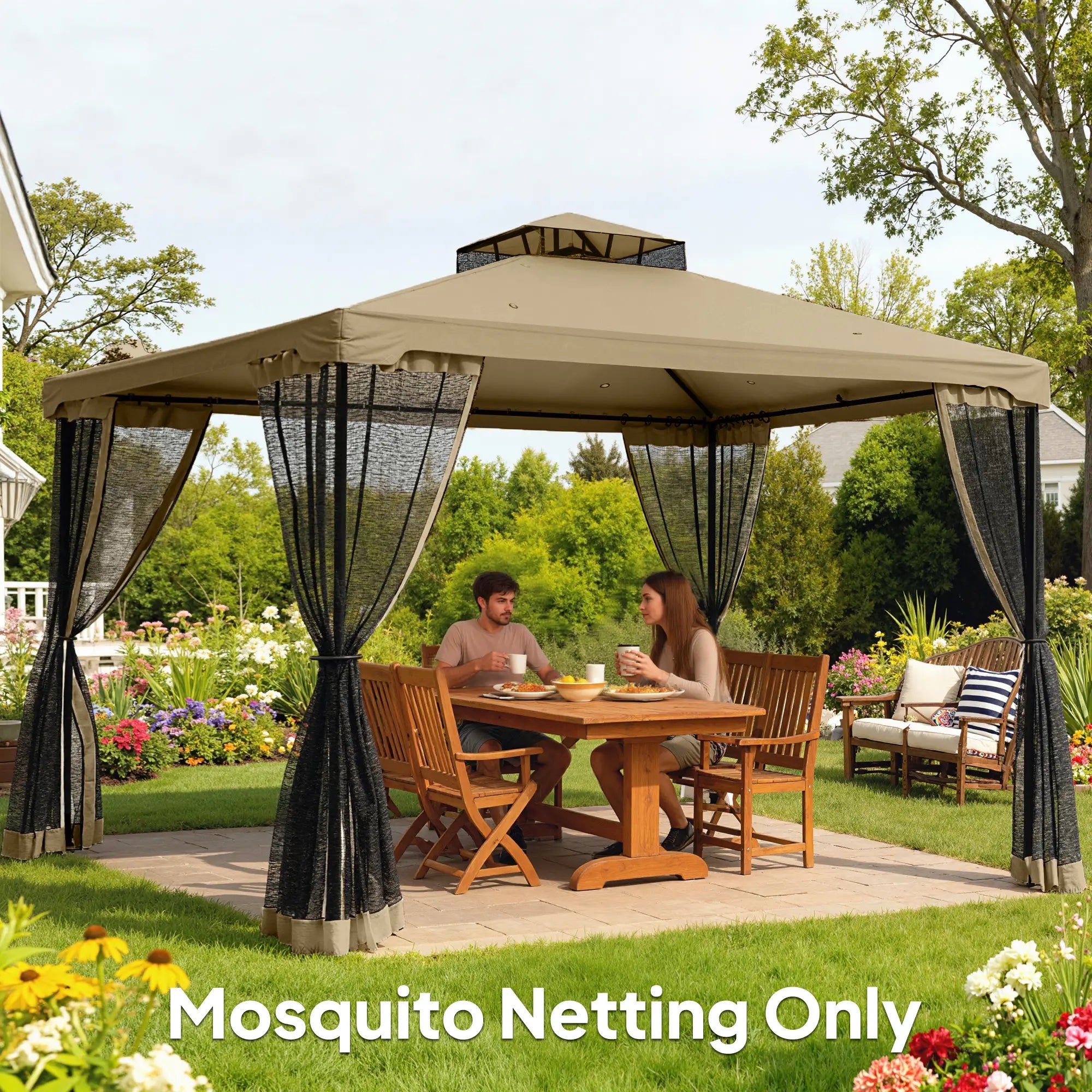 Gazebo Mosquito Netting, 12' x 12', Zipper Screen Walls, Black, Khaki Gazebo Sidewalls at Gallery Canada