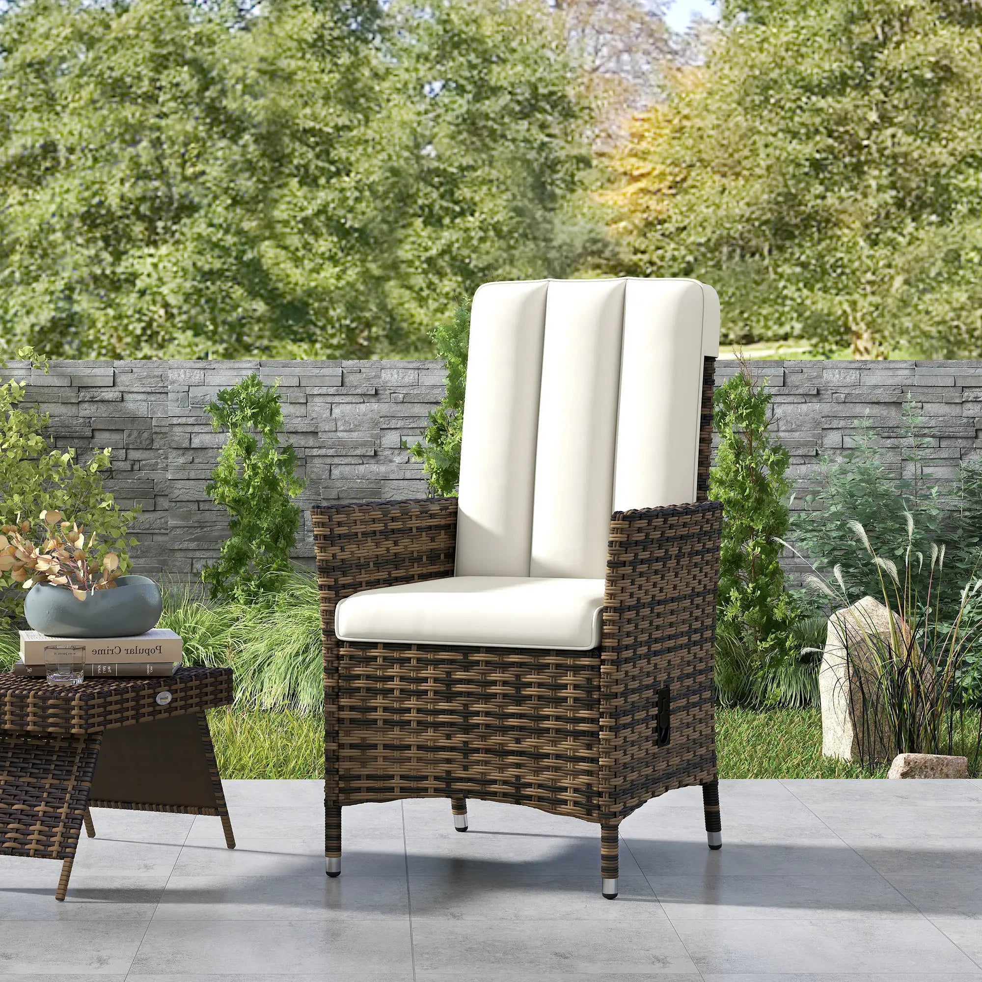 Wicker Outdoor Recliner Chair, Adjustable Backrest With Cushion, Cream White Wicker Chaise Loungers at Gallery Canada