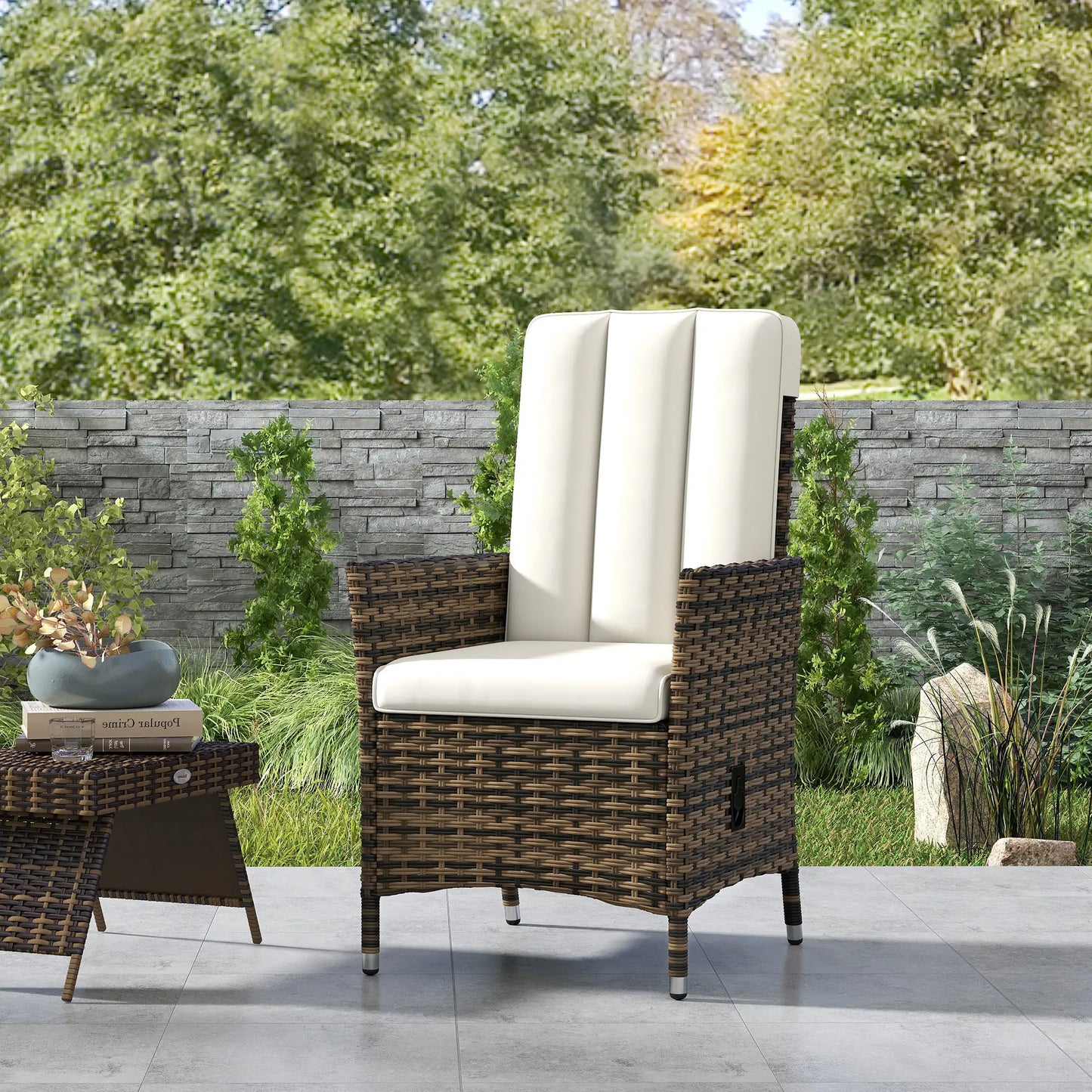 Wicker Outdoor Recliner Chair, Adjustable Backrest With Cushion, Cream White Wicker Chaise Loungers at Gallery Canada