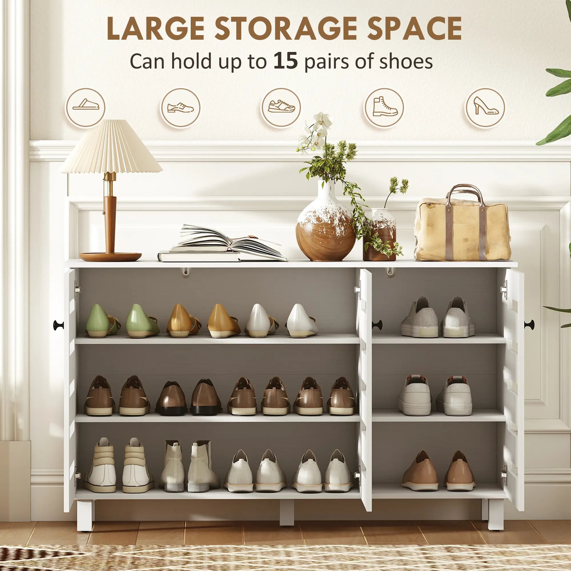 3-Door Shoe Cabinet, 3-Tier Adjustable Shelves For 15 Pairs, White Shoe Storage Cabinets & Racks at Gallery Canada