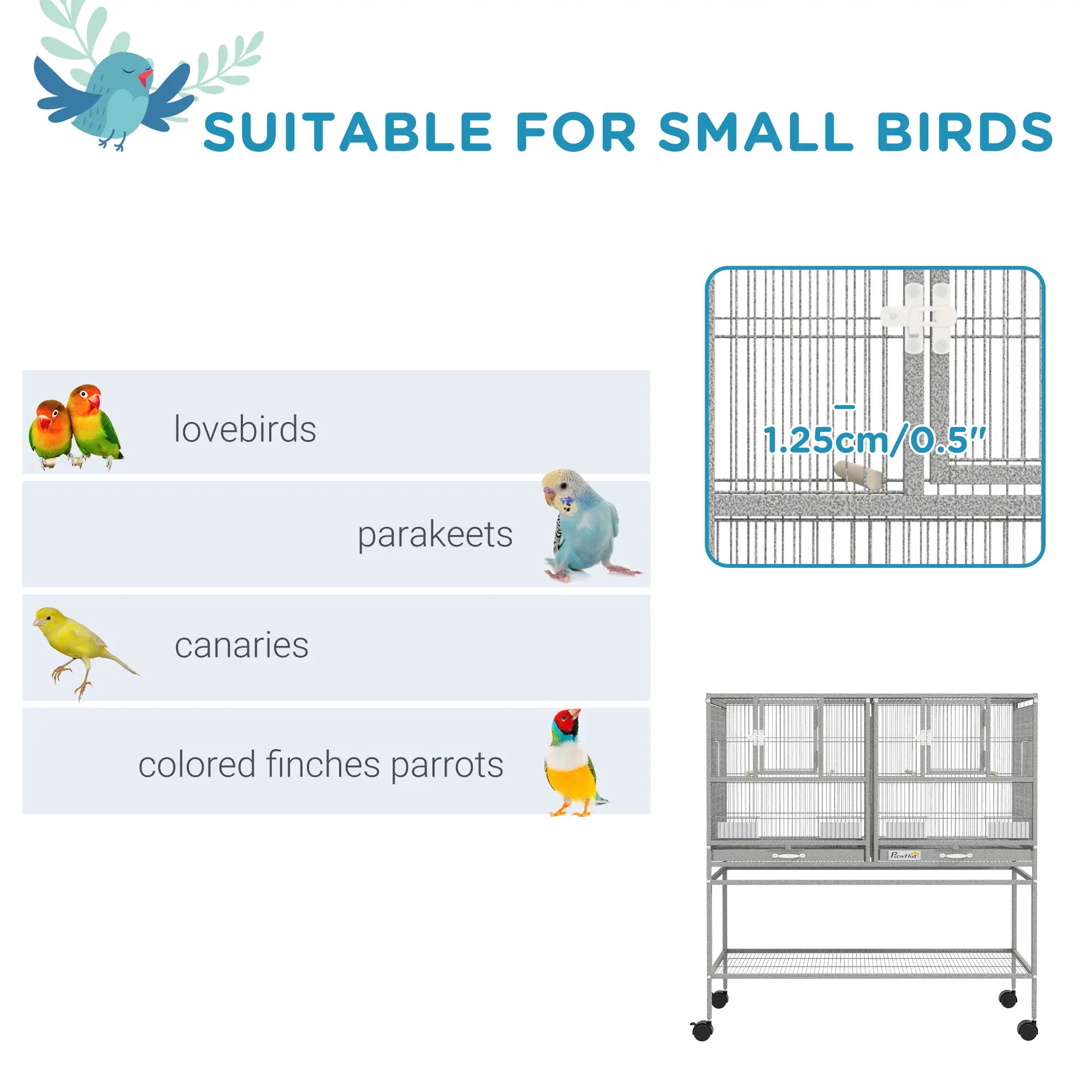 Large Double Rolling Metal Bird Cage, Removable Tray Storage Shelf Bird Cages at Gallery Canada