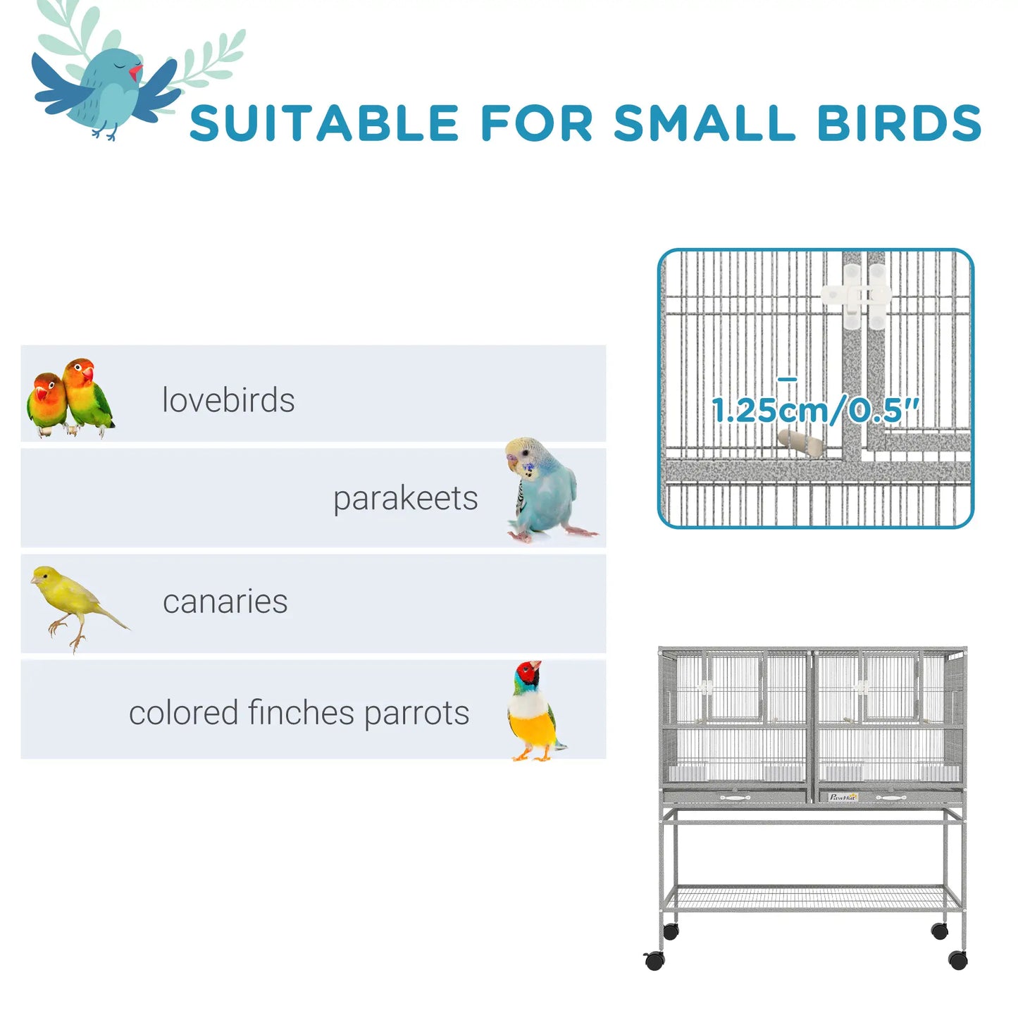 Large Double Rolling Metal Bird Cage, Removable Tray Storage Shelf Bird Cages at Gallery Canada