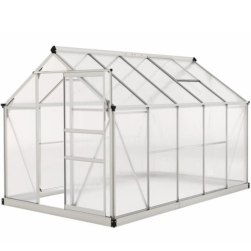 6' x 10' x 6.6' Polycarbonate Greenhouse, Walk-In Garden Kit, Galvanized Frame, Sliver