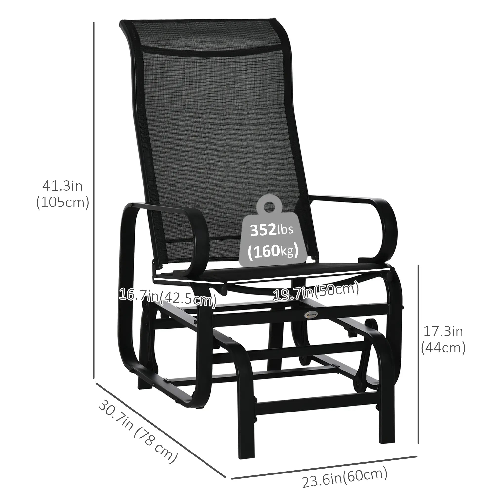 Patio Glider with Breathable Mesh, Outdoor Rocking Chair, Black Outdoor Gliders at Gallery Canada