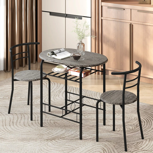 31.5" Dining Table Set of 3 with Chairs and Shelf Dining Table Sets Dark Grey, Black at Gallery Canada