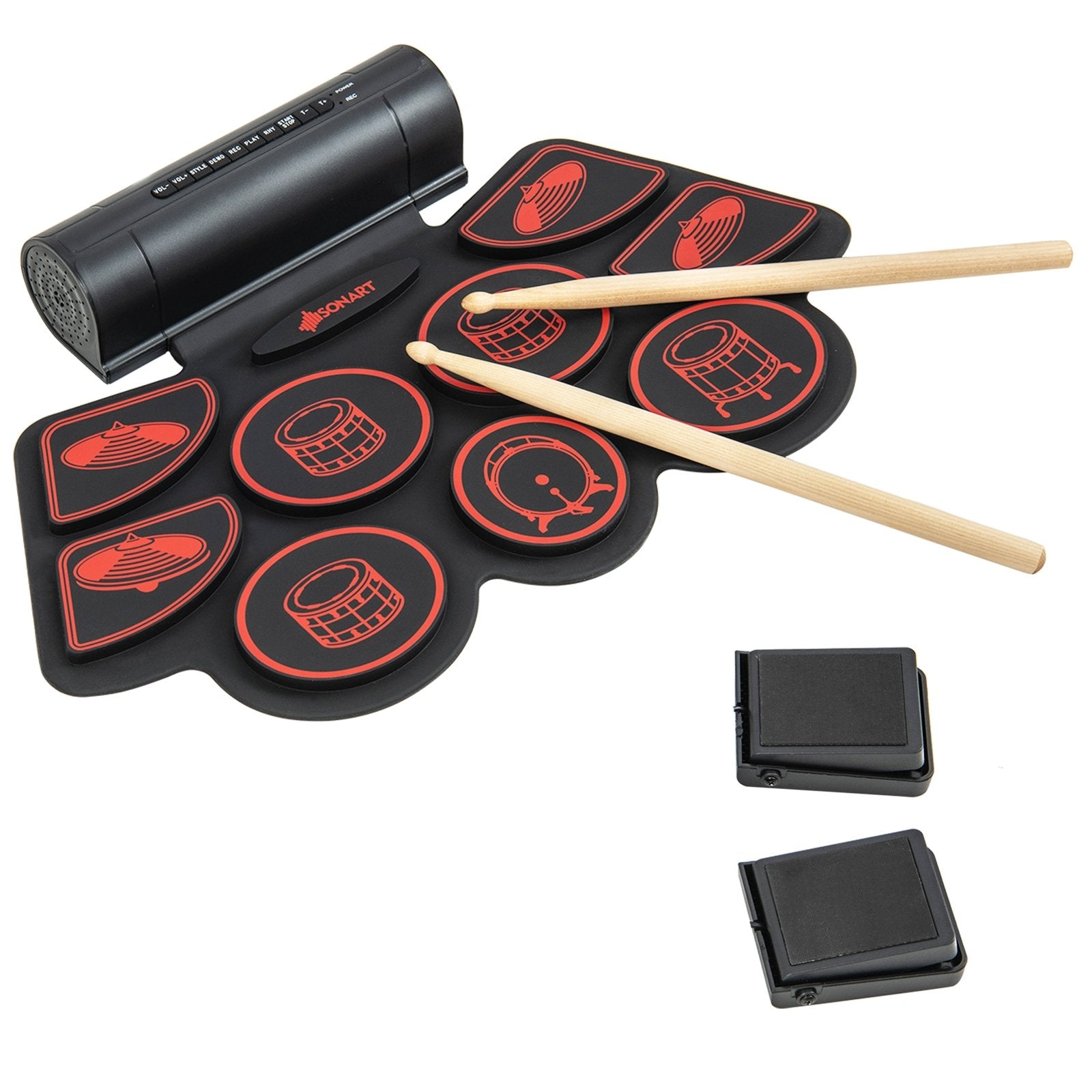 Electronic Drum Set with 2 Build-in Stereo Speakers for Kids, Red at Gallery Canada