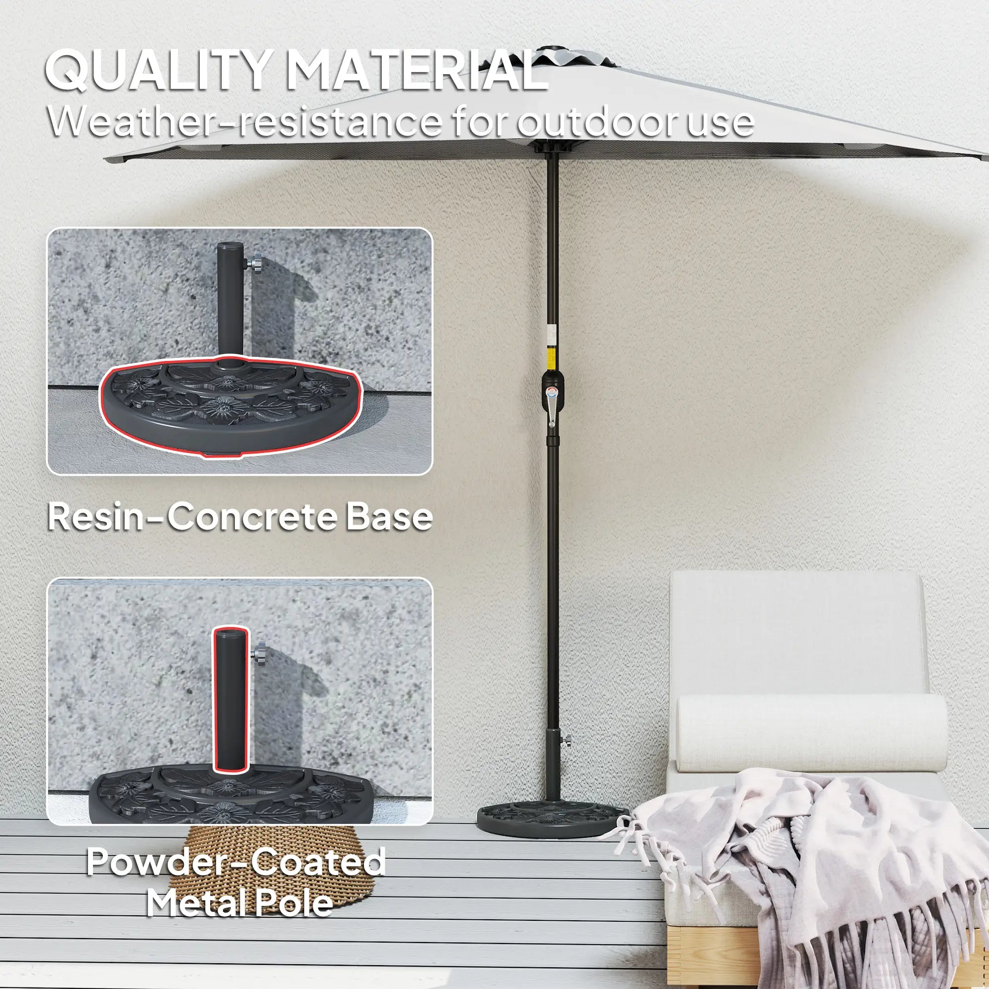 21 lbs Concrete Half Umbrella Base, Flower-Leaf Design, Black Umbrella Bases at Gallery Canada
