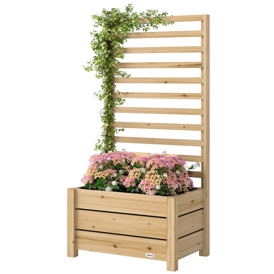 Wooden Raised Garden Bed With Trellis, Elevated Planter Box With Drainage