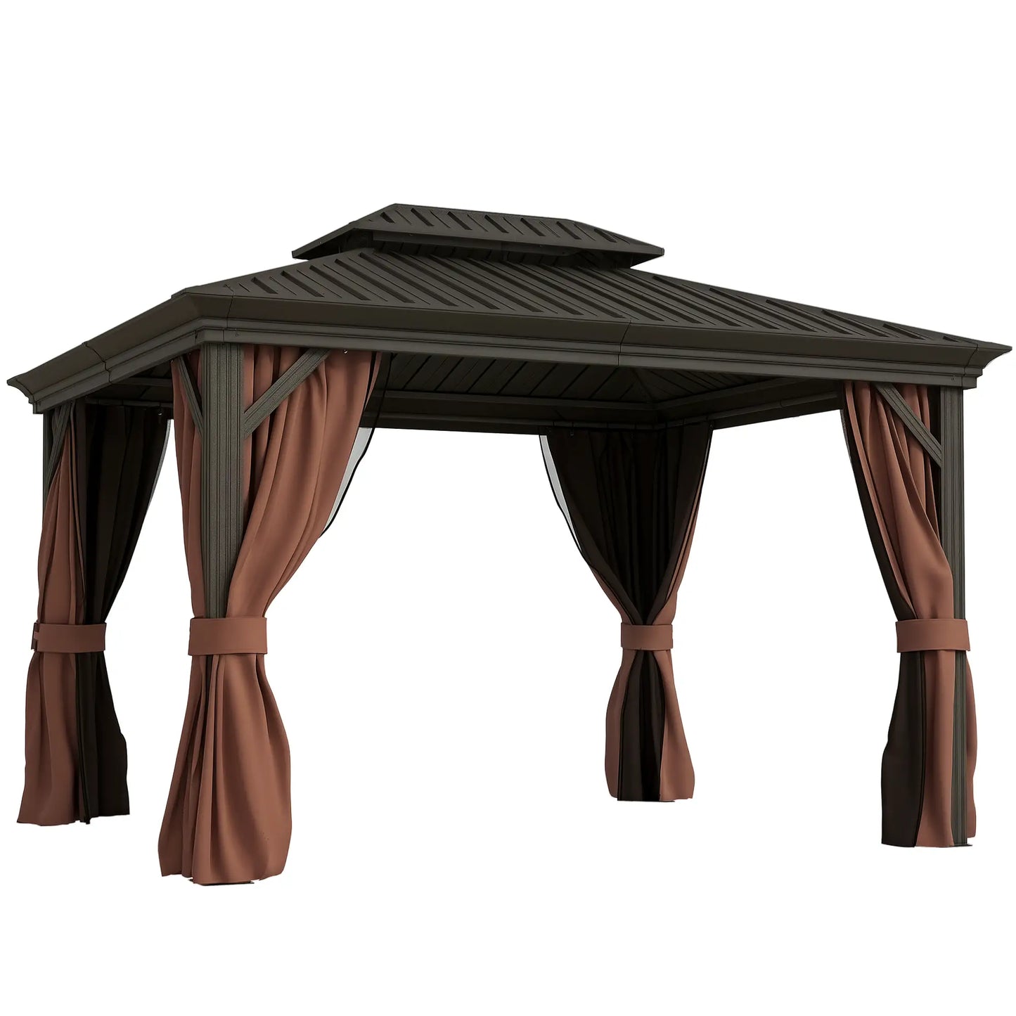 10' x 12' Outdoor Hardtop Gazebo, Galvanized Canopy, Netting Sidewalls, Dark Brown Gazebos at Gallery Canada
