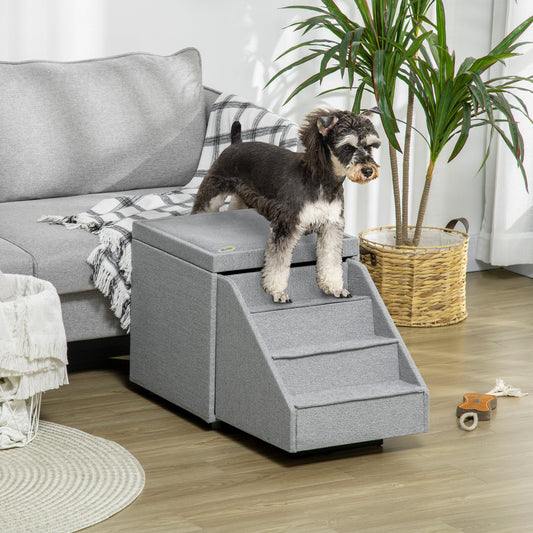 Multi-purpose Dog Stairs Ottoman, 4-Tier Pet Steps for Small Medium Dogs and Cats, with Storage Compartment, Cushion - Gallery Canada