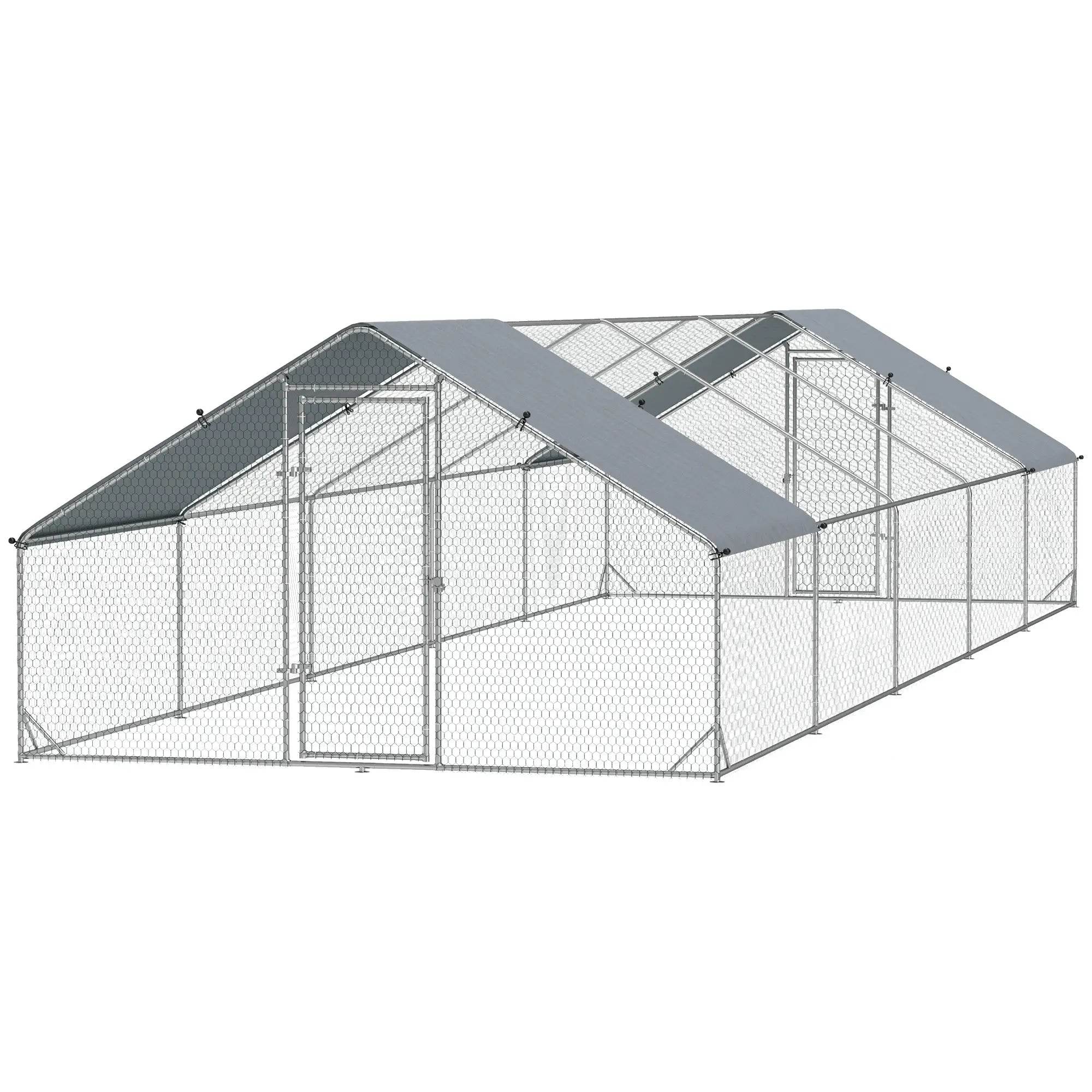 Metal Chicken Coop, Water UV Protection Cover, 9.8' x 32.8' x 6.4' Chicken Coops Silver at Gallery Canada