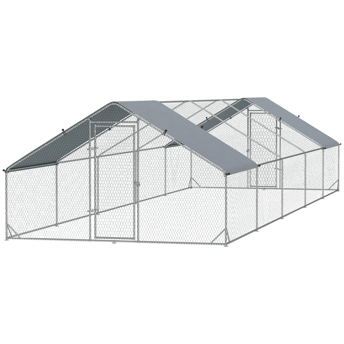 Metal Chicken Coop, Water UV Protection Cover, 9.8' x 32.8' x 6.4' Chicken Coops Silver at Gallery Canada