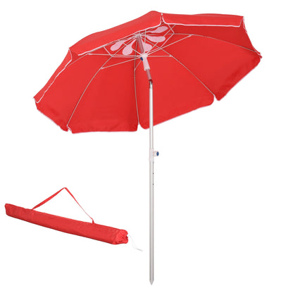 6.4ft Beach Umbrella, Aluminum Pole, Adjustable Tilt, Carry Bag, Red Beach Umbrellas Red at Gallery Canada