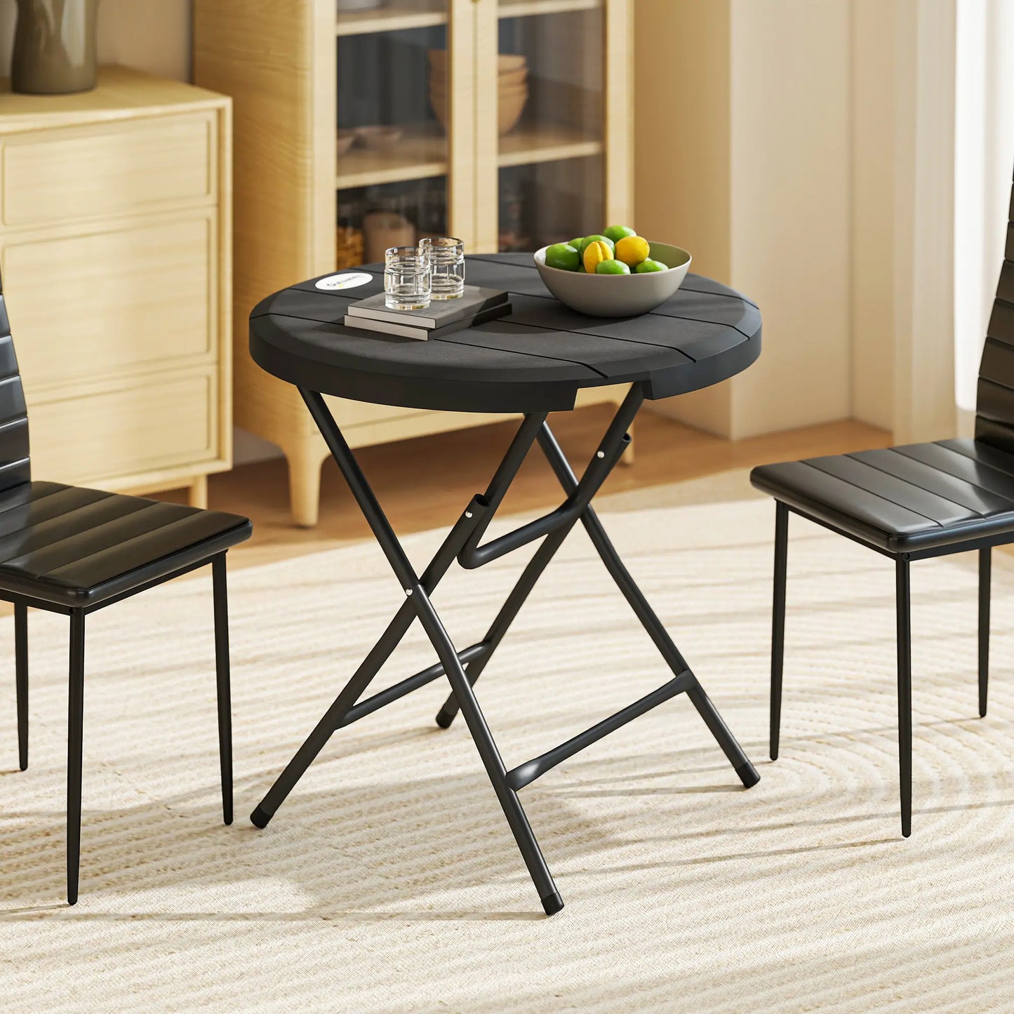 Foldable Round Outdoor Dining Table for 4, HDPE Tabletop, Steel Frame, Dark Grey Patio Dinning Tables at Gallery Canada