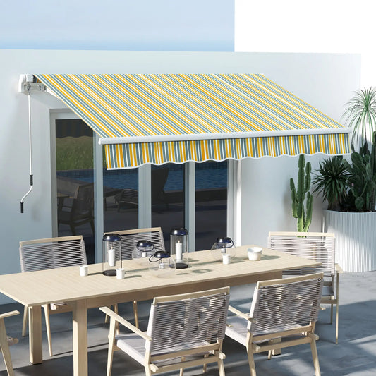 10' x 6.5' Manual Retractable Awning, LED Lights, Aluminum Frame, Yellow/Grey Door Awnings Yellow and Grey at Gallery Canada