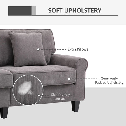 Modern 3 Seater Sofa, Corduroy Fabric, Pine Wood Legs, Light Grey 3-Seater Sofas at Gallery Canada