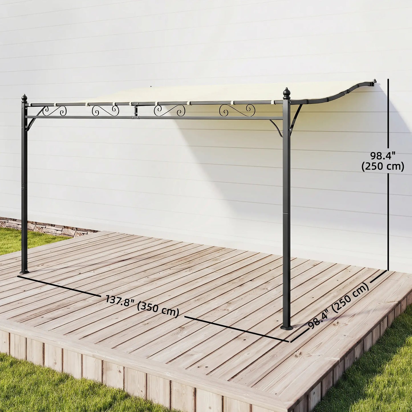 11.5' x 8.2' Outdoor Pergola, Wall Mounted Metal Frame, UPF30+ Garden Gazebo Pergolas at Gallery Canada