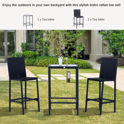 3 Piece Patio Bar Set, Wicker Rattan Bistro Table & 2 Stools, Black Bistro Sets at Gallery Canada