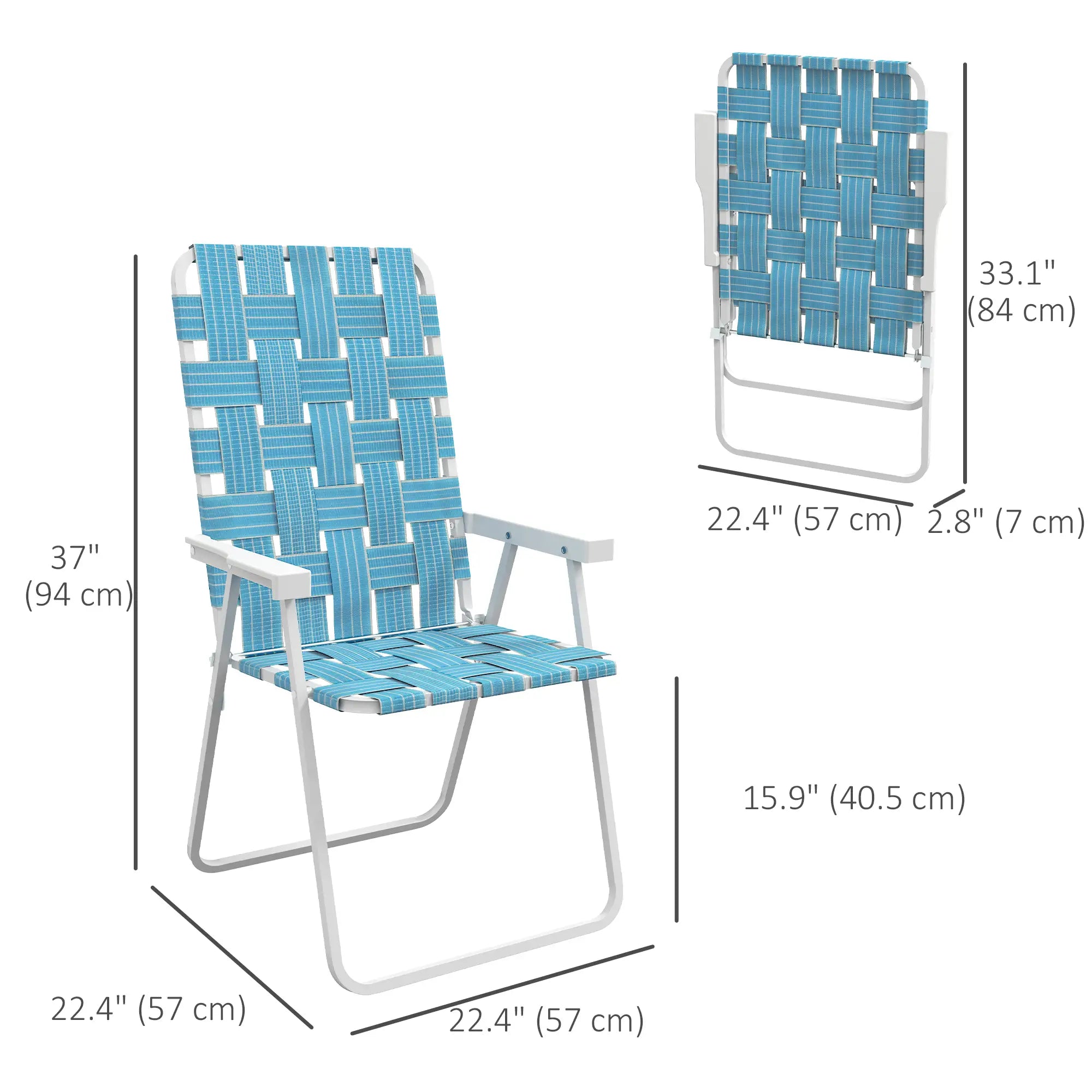 Set of 2 Folding Patio Chairs, Portable, Armrests, Camping, Garden, Blue Patio Chairs at Gallery Canada