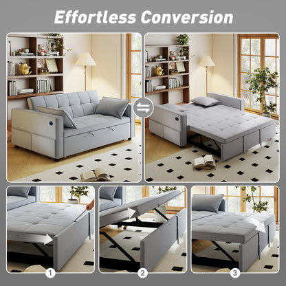 3-In-1 Convertible Sofa Bed, Pull Out Sleeper, Adjustable Backrest, Light Grey 2-Seater Sofas at Gallery Canada