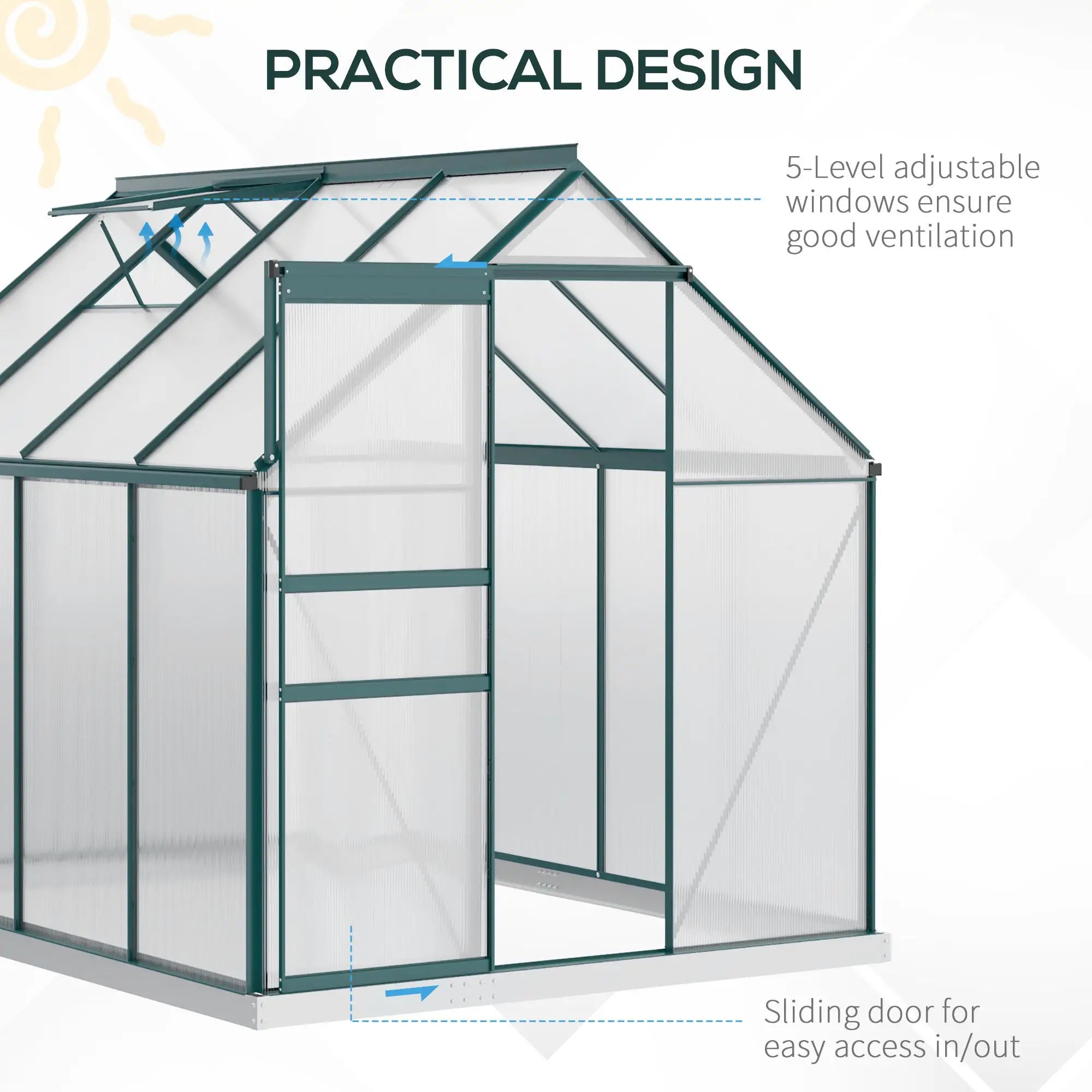 6' x 8' x 6.5' Polycarbonate Greenhouse, Walk-in, Adjustable Roof Vent, Green Walk In Greenhouses at Gallery Canada