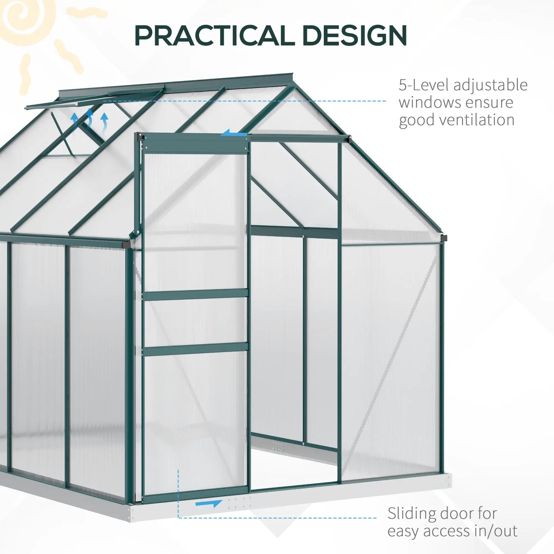 6' x 8' x 6.5' Polycarbonate Greenhouse, Walk-in, Adjustable Roof Vent, Green Walk In Greenhouses at Gallery Canada