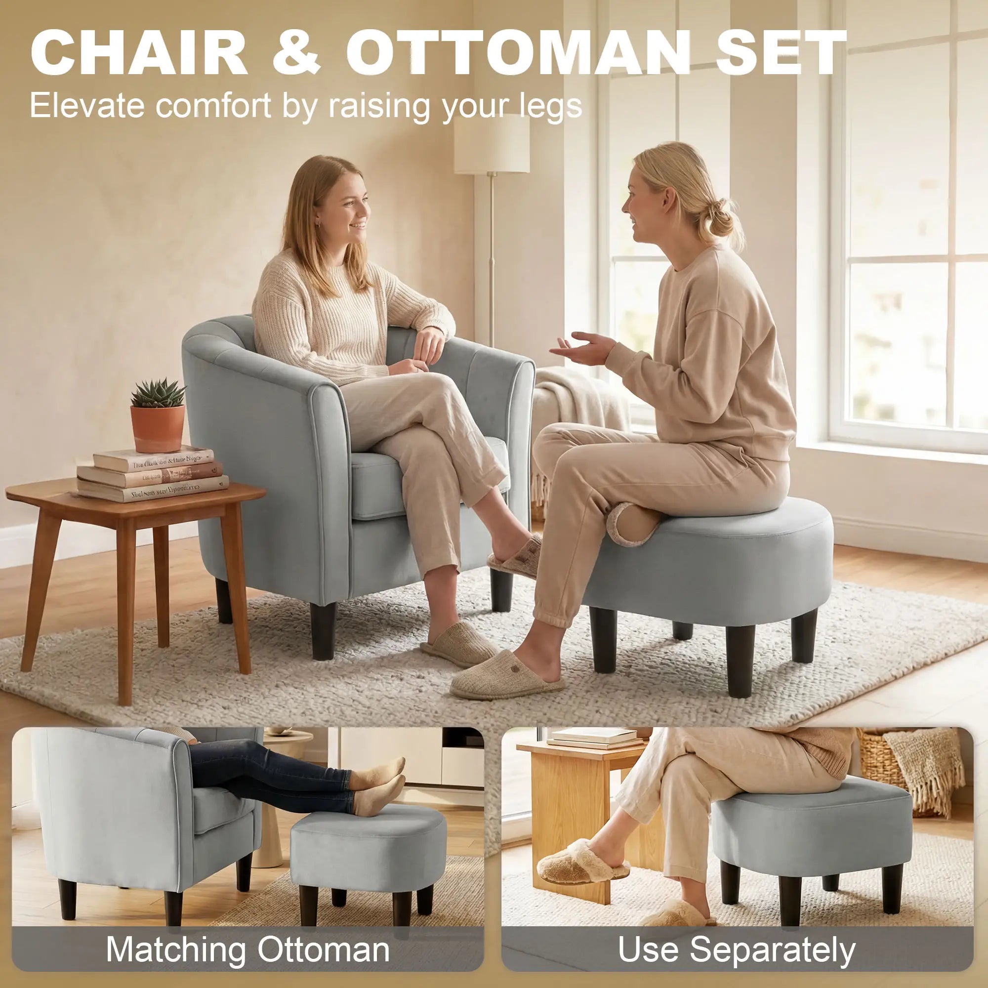 Accent Chair Modern Upholstered Living Room Chair with Ottoman and Pocket Spring Cushion Grey Accent Chairs at Gallery Canada