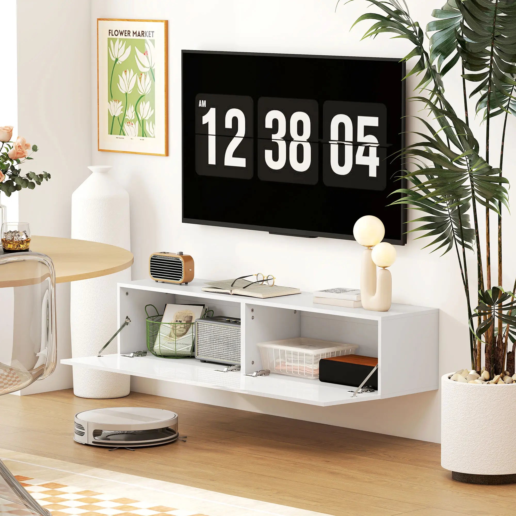 Floating TV Stand, Storage Cupboards for 45, 55, 65in TVs, Wall Mounted, White TV Stands at Gallery Canada