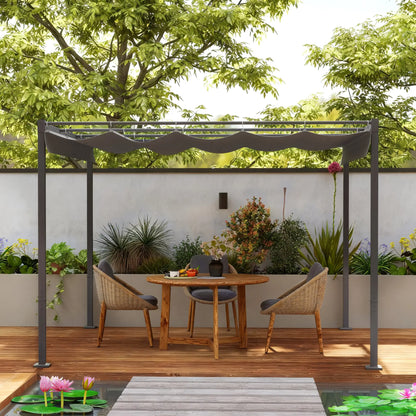 10' x 10' Grey Outdoor Gazebo, Retractable Pergola Canopy, UPF30+ Metal Kit, Grey Pergolas at Gallery Canada