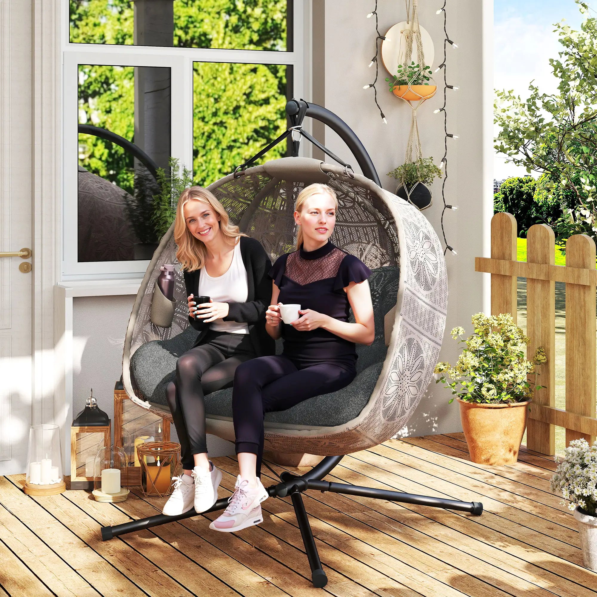 Hanging Egg Chair With Stand, Dark Grey Patio Swings with Stand at Gallery Canada