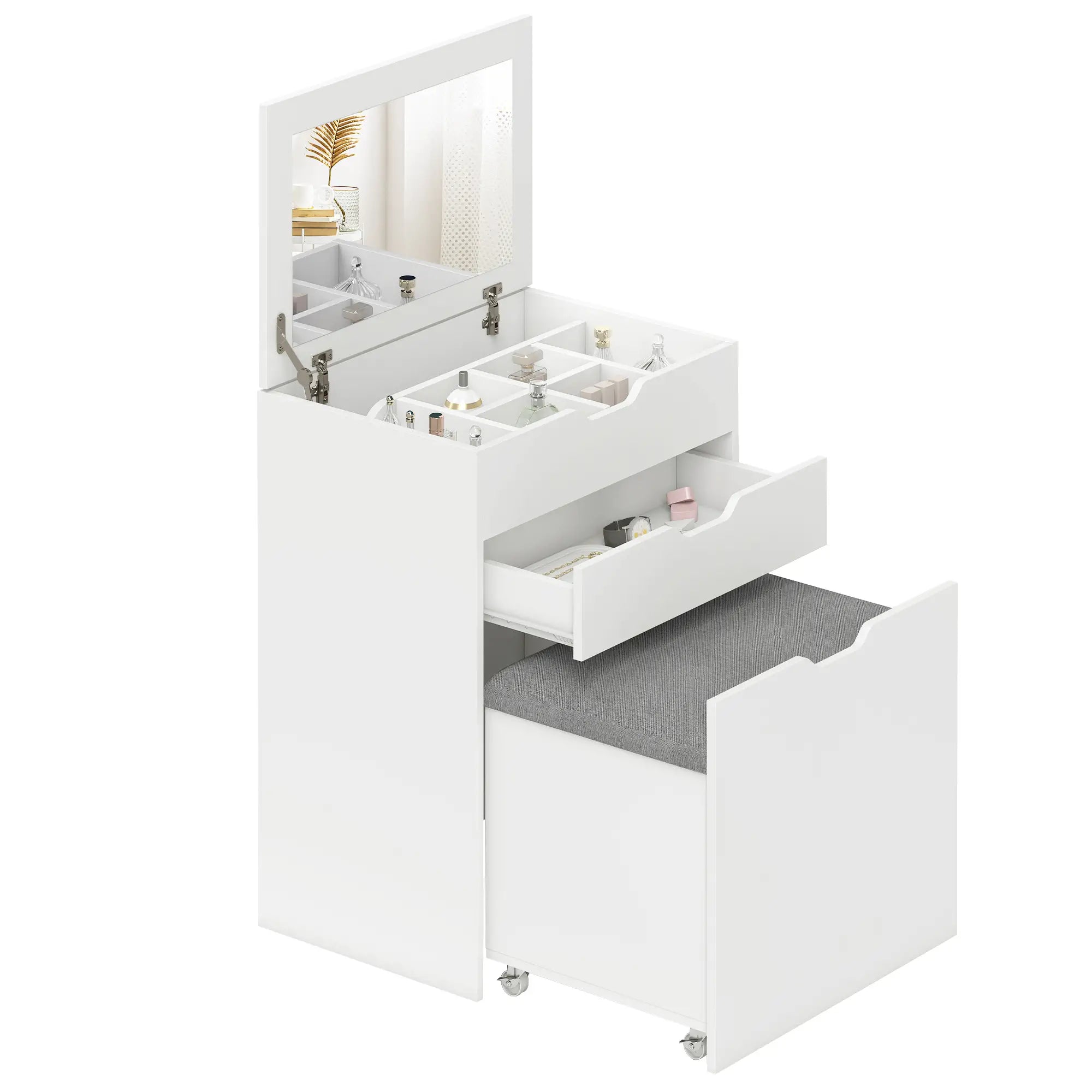 White Vanity Set with Flip Top Mirror, Desk with Stool, Drawer, White Dressing & Vanity Tables at Gallery Canada