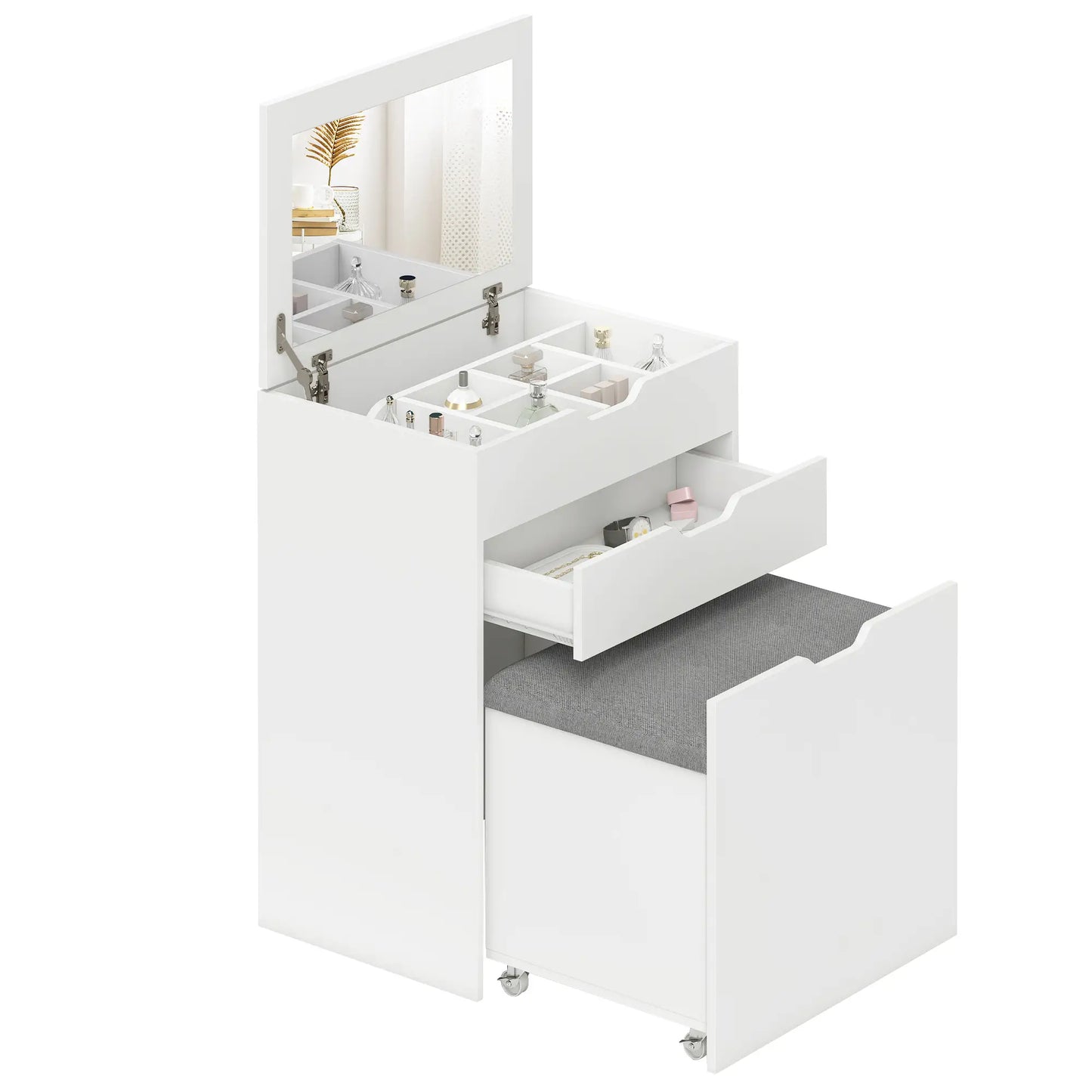 White Vanity Set with Flip Top Mirror, Desk with Stool, Drawer, White Dressing & Vanity Tables at Gallery Canada