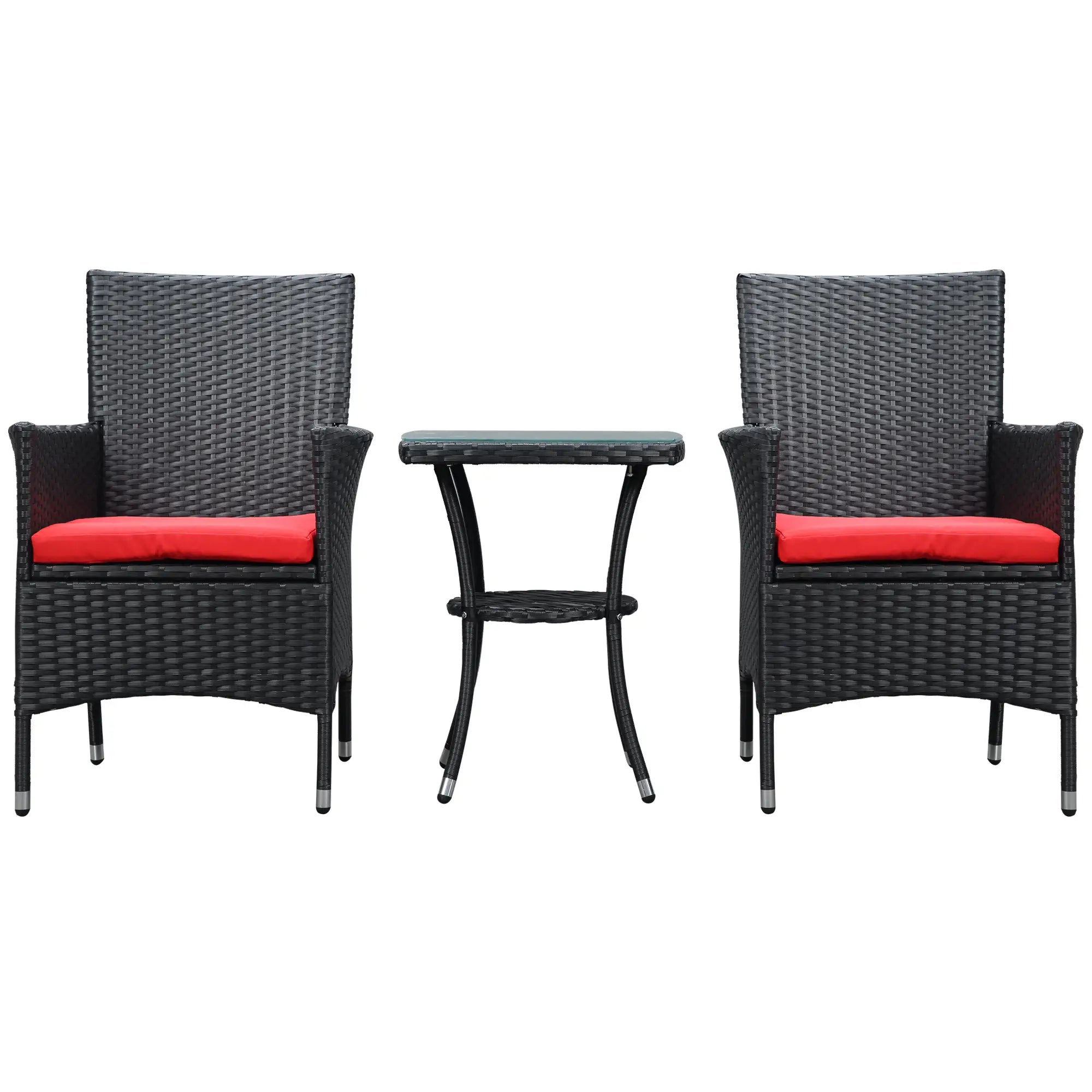 3-Piece Wicker Patio Set, Rattan Bistro with Glass Table, Cushions, Red Bistro Sets at Gallery Canada