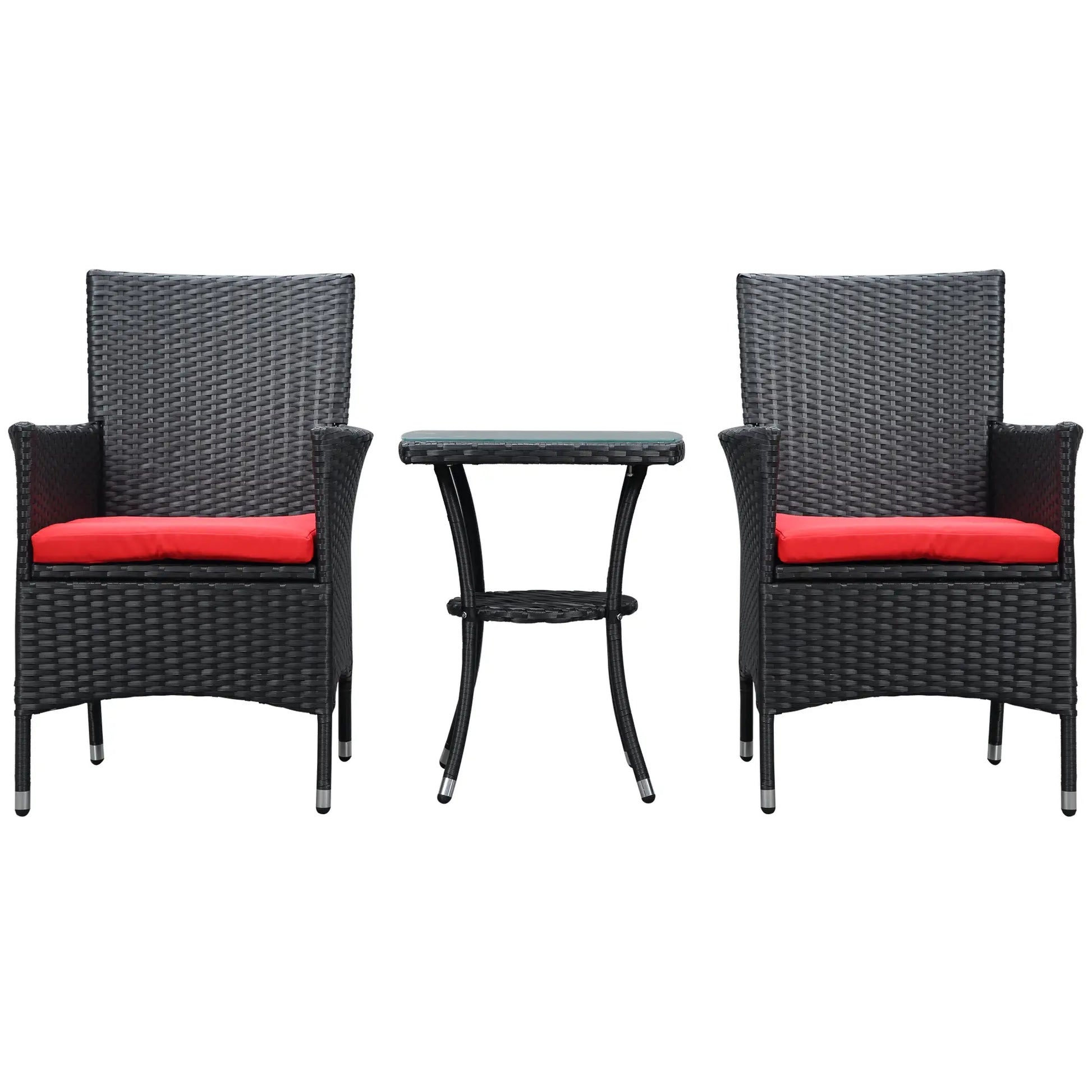 3-Piece Wicker Patio Set, Rattan Bistro with Glass Table, Cushions, Red Bistro Sets at Gallery Canada